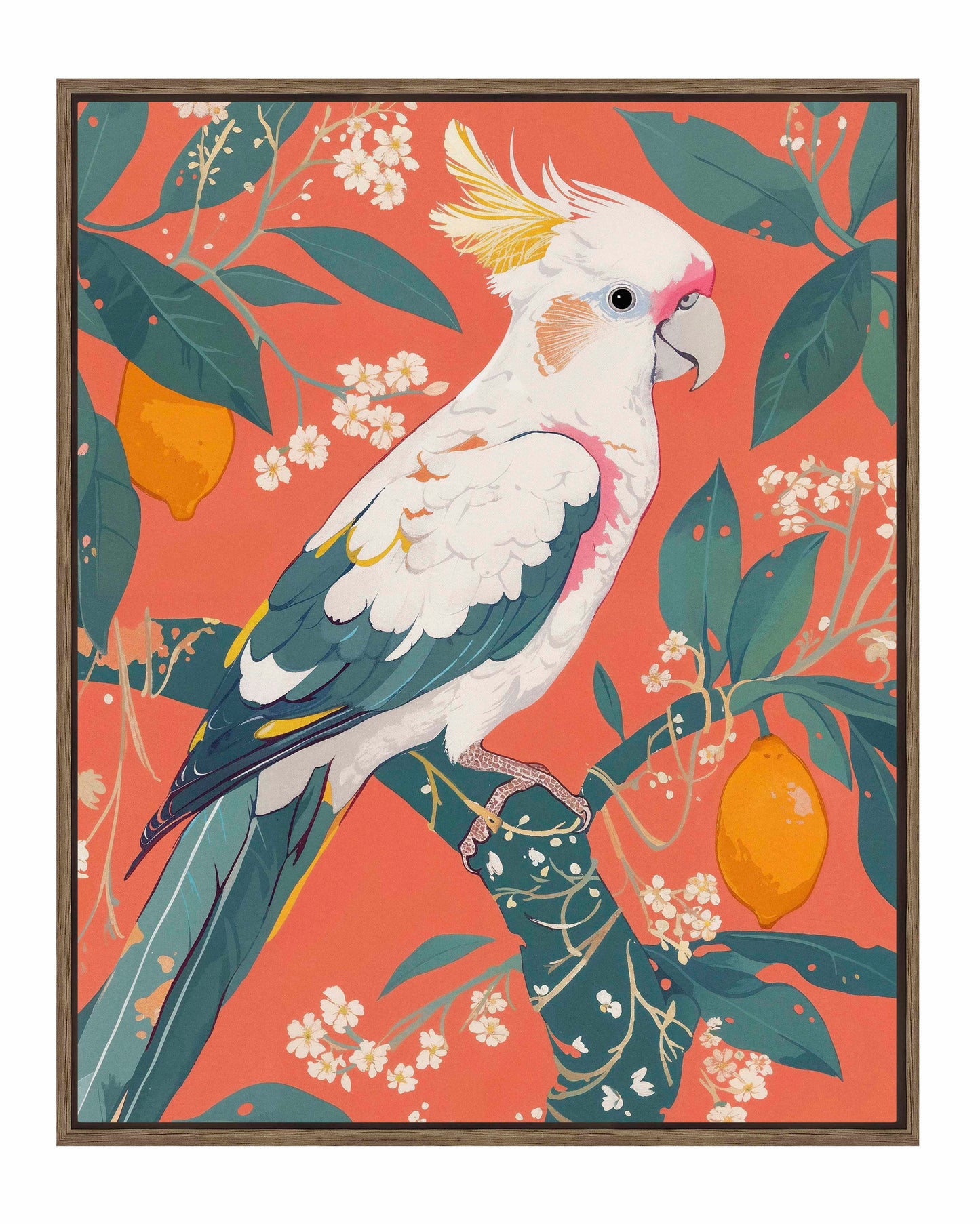 Lemon Grove Serenade - Cockatoo Amidst Citrus Blooms - Gallery Wrapped Canvas