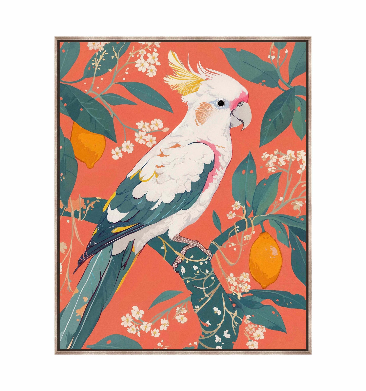 Lemon Grove Serenade - Cockatoo Amidst Citrus Blooms - Gallery Wrapped Canvas