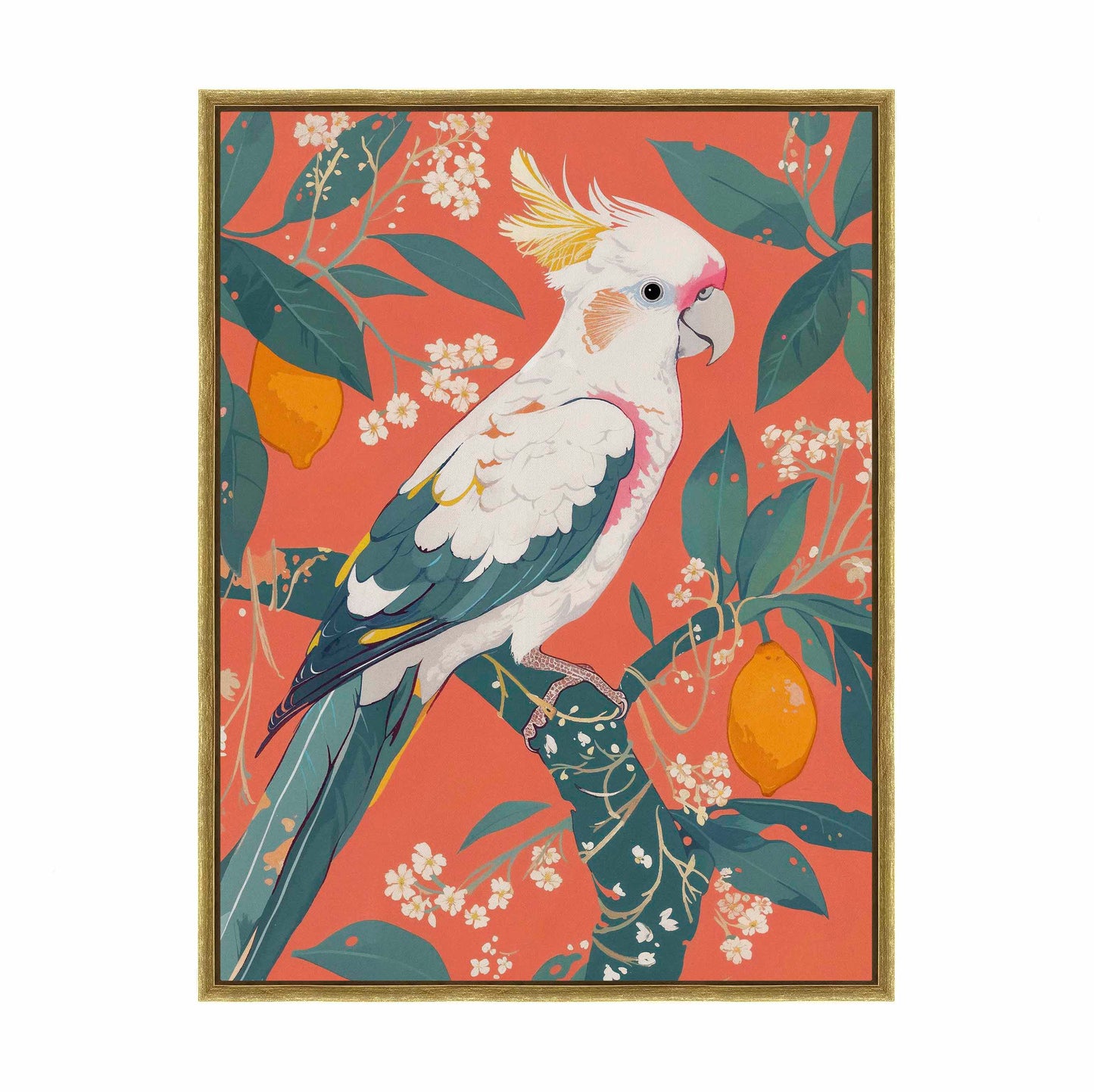 Lemon Grove Serenade - Cockatoo Amidst Citrus Blooms - Gallery Wrapped Canvas