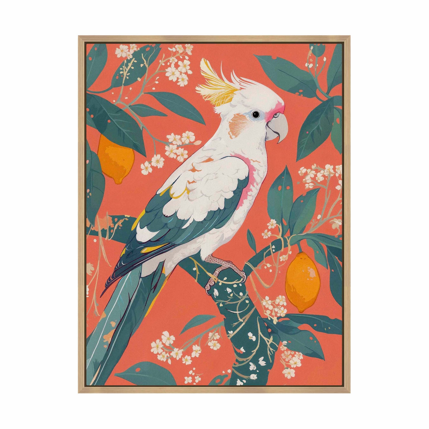 Lemon Grove Serenade - Cockatoo Amidst Citrus Blooms - Gallery Wrapped Canvas