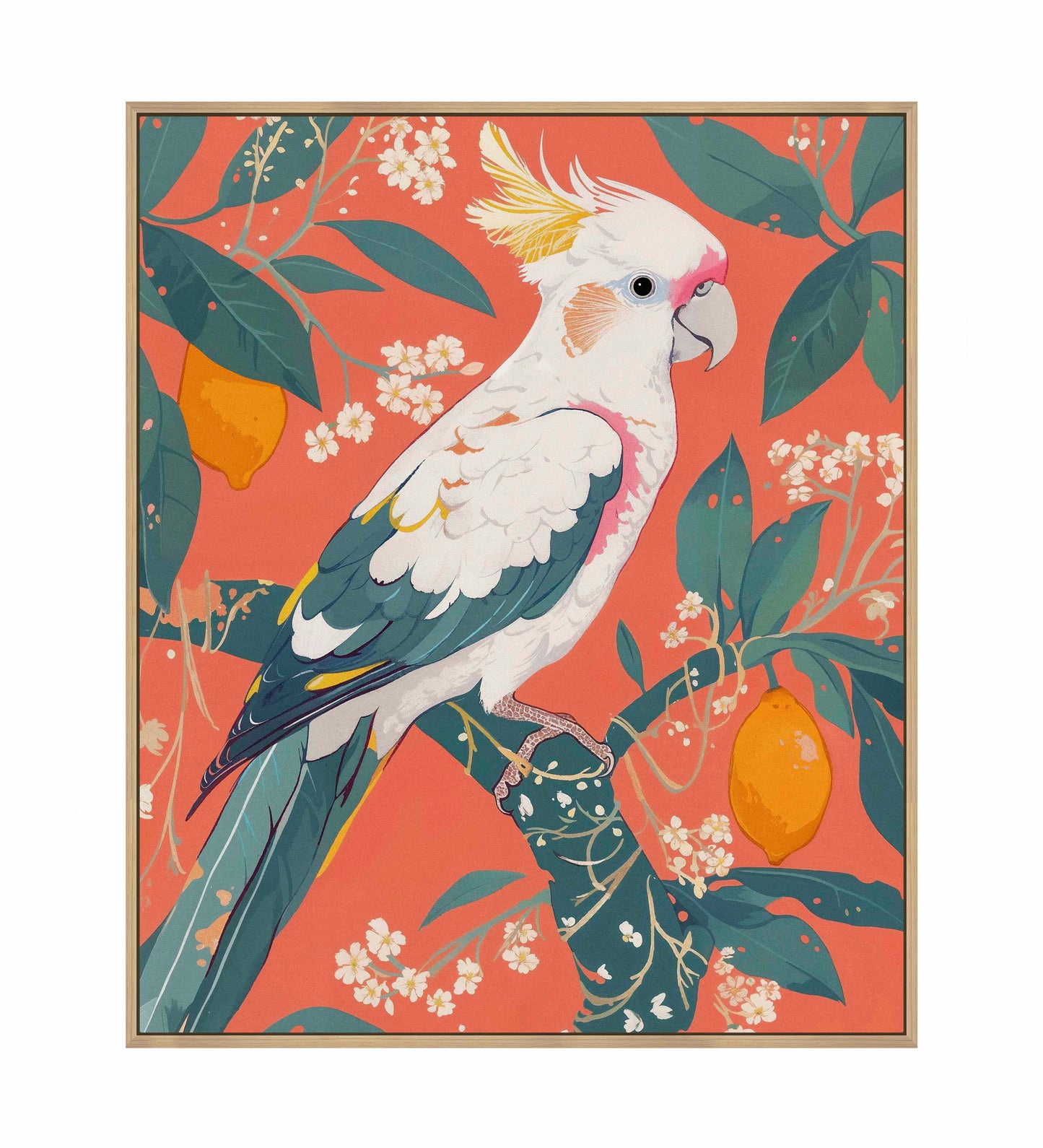 Lemon Grove Serenade - Cockatoo Amidst Citrus Blooms - Gallery Wrapped Canvas