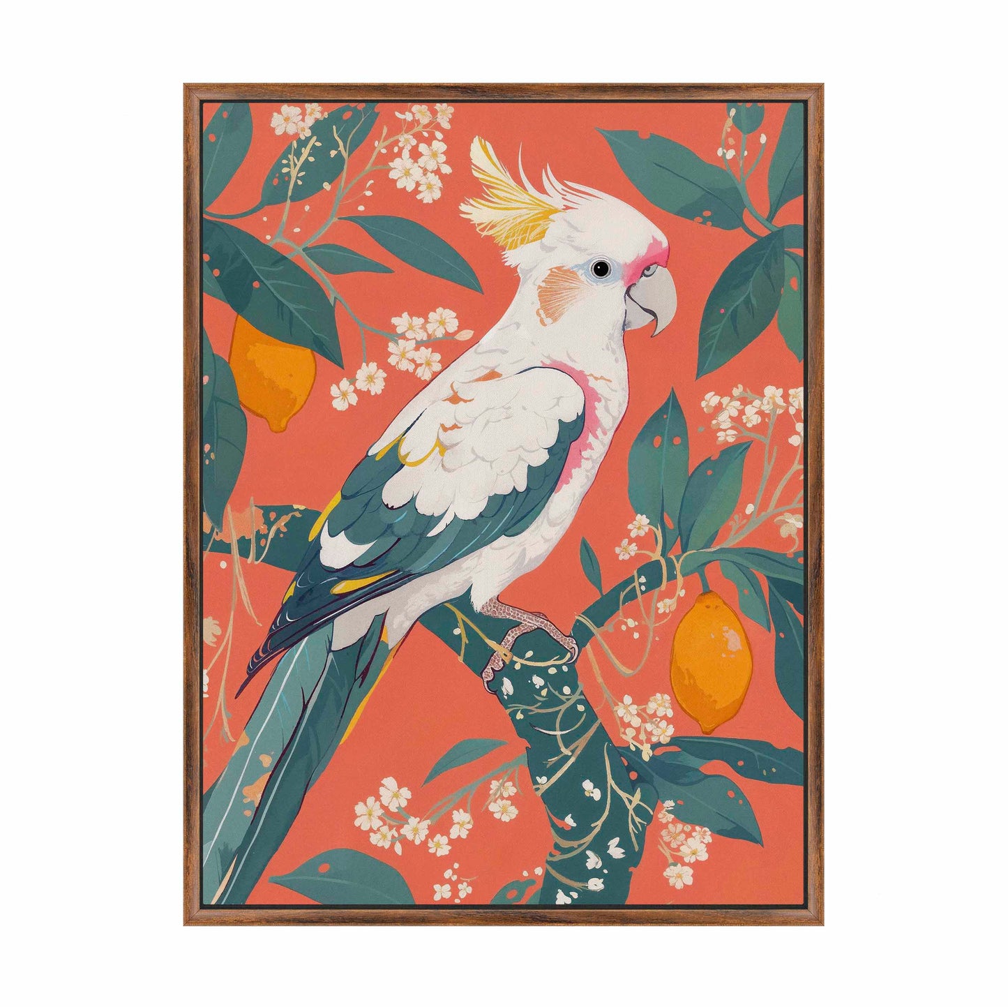 Lemon Grove Serenade - Cockatoo Amidst Citrus Blooms - Gallery Wrapped Canvas