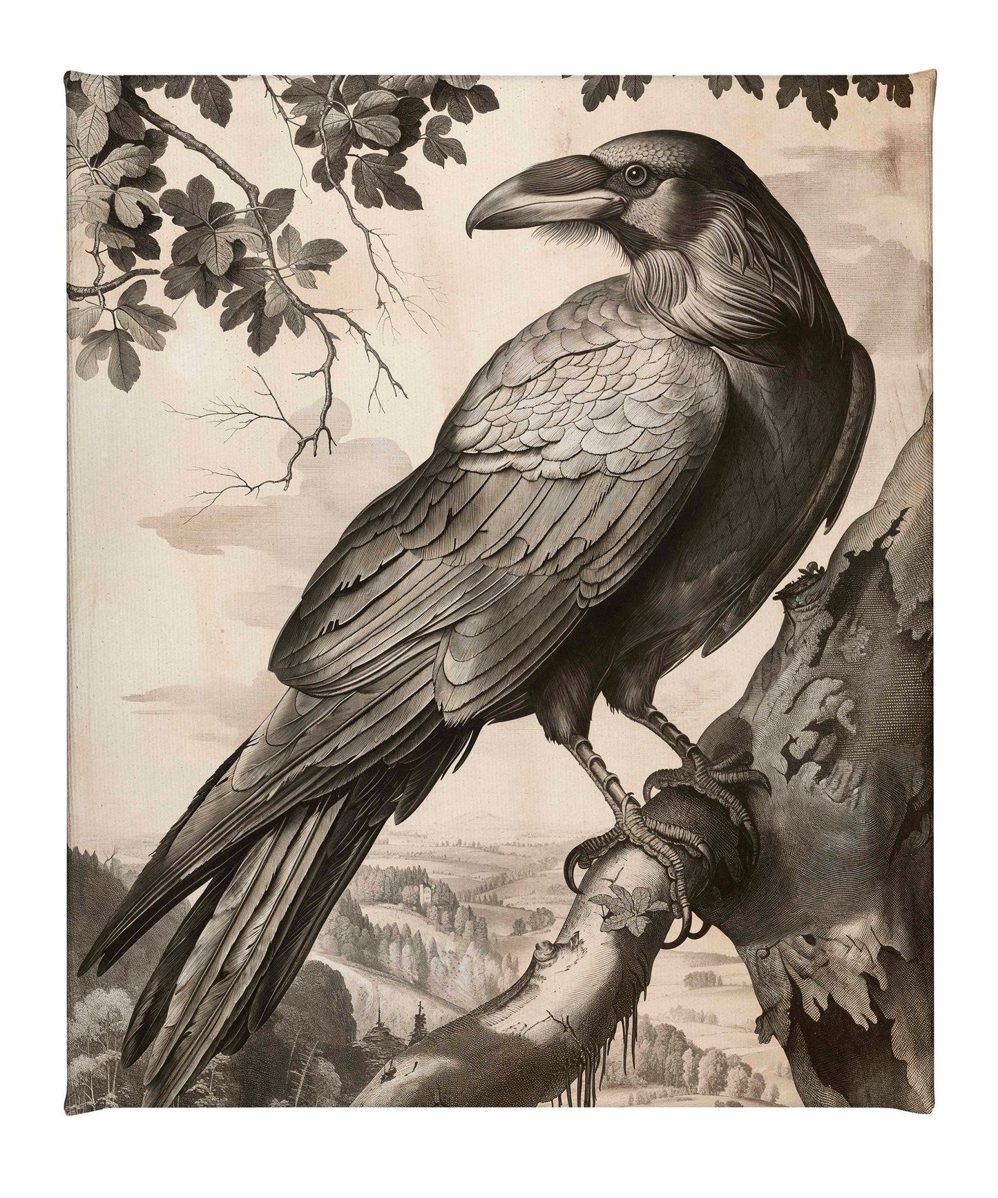Regal Observer - Raven in Woodland Vista - Gallery Wrapped Canvas