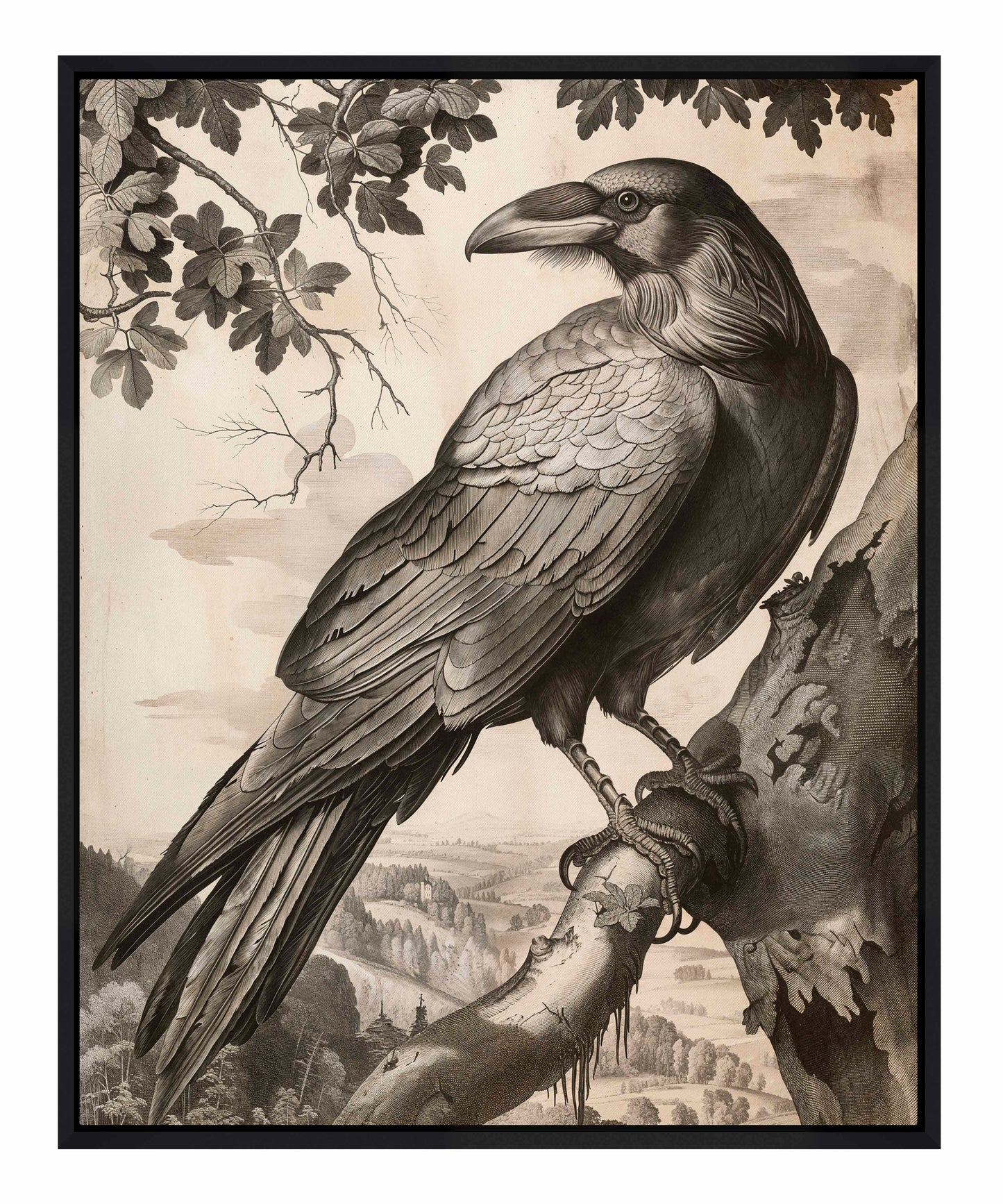 Regal Observer - Raven in Woodland Vista - Gallery Wrapped Canvas