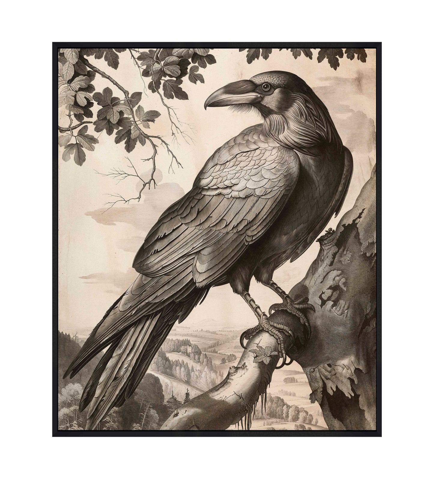 Regal Observer - Raven in Woodland Vista - Gallery Wrapped Canvas