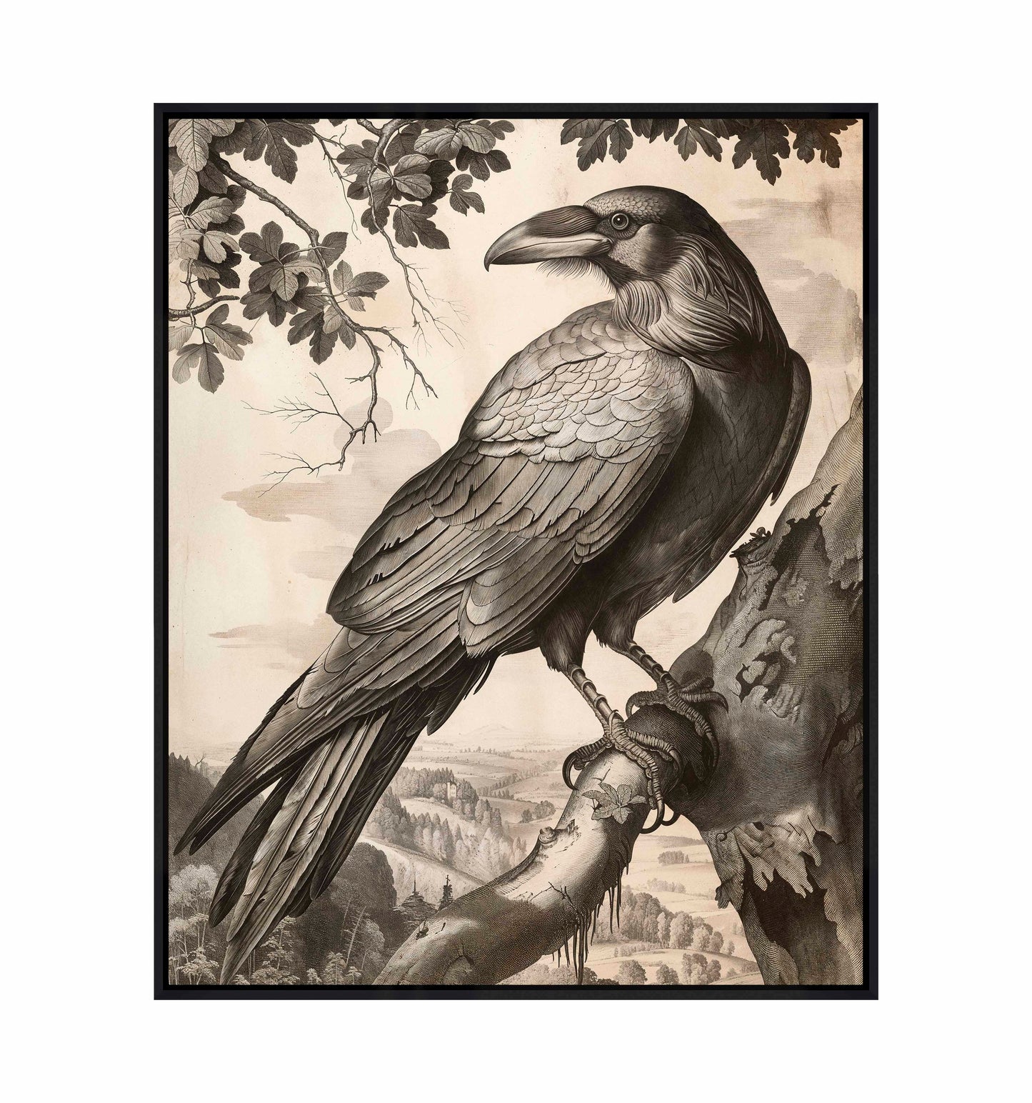 Regal Observer - Raven in Woodland Vista - Gallery Wrapped Canvas