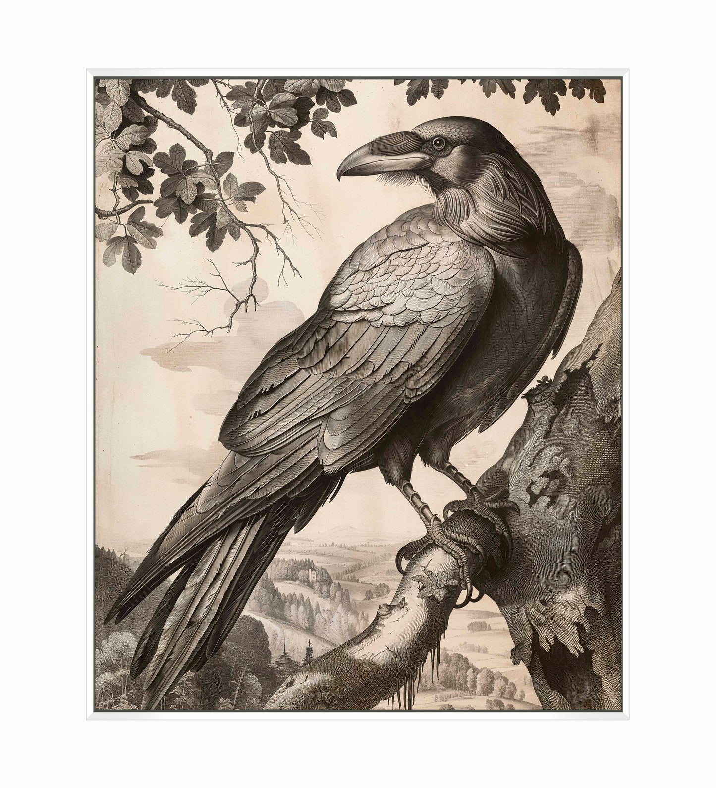Regal Observer - Raven in Woodland Vista - Gallery Wrapped Canvas