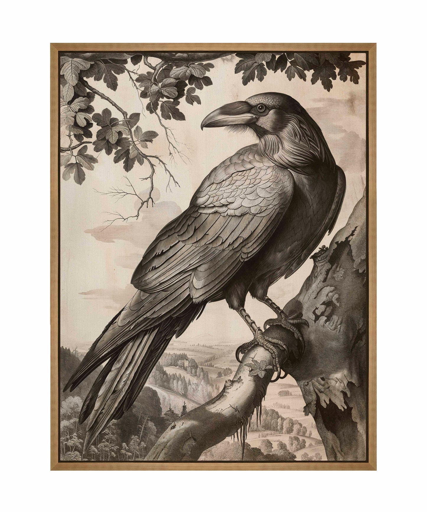 Regal Observer - Raven in Woodland Vista - Gallery Wrapped Canvas