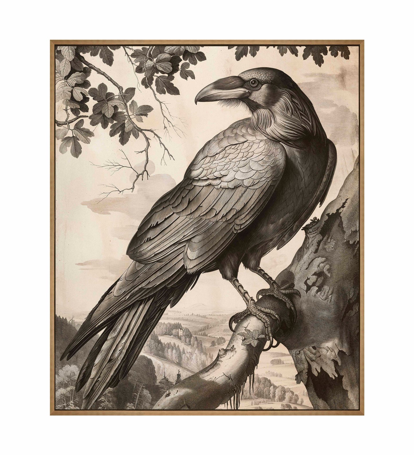 Regal Observer - Raven in Woodland Vista - Gallery Wrapped Canvas