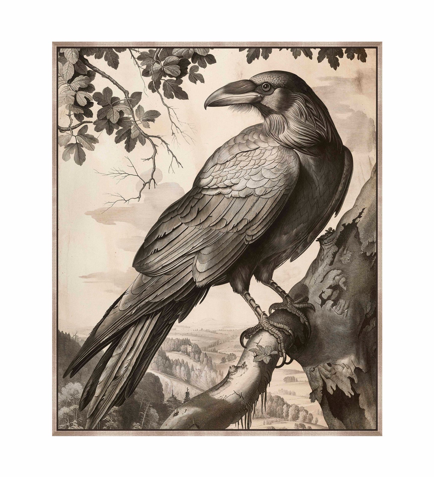Regal Observer - Raven in Woodland Vista - Gallery Wrapped Canvas
