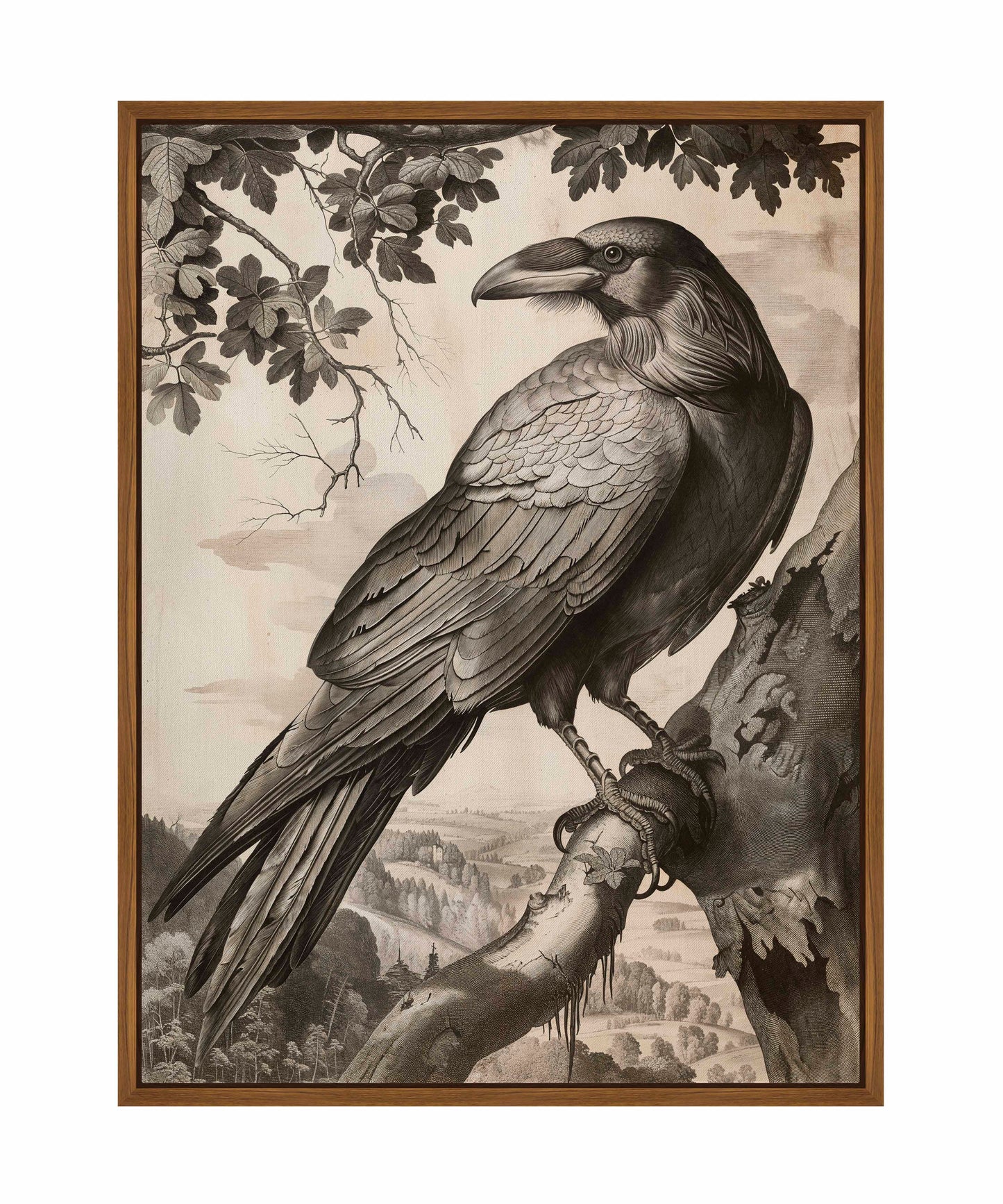 Regal Observer - Raven in Woodland Vista - Gallery Wrapped Canvas