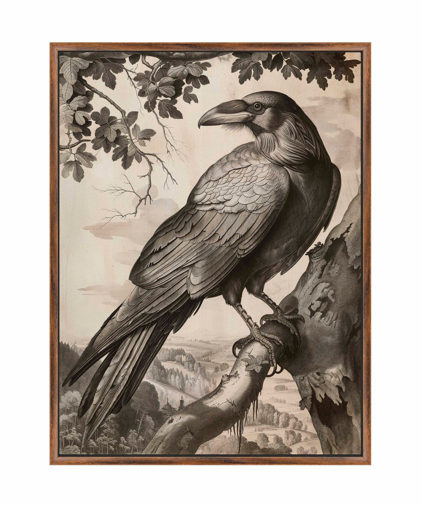 Regal Observer - Raven in Woodland Vista - Gallery Wrapped Canvas