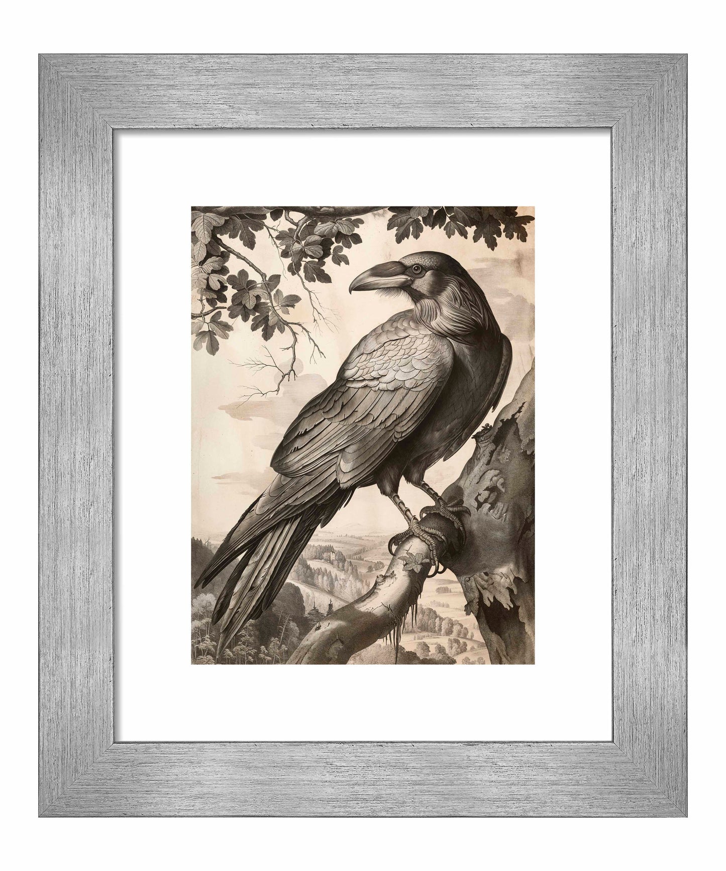 Regal Observer - Raven in Woodland Vista - Art Prints