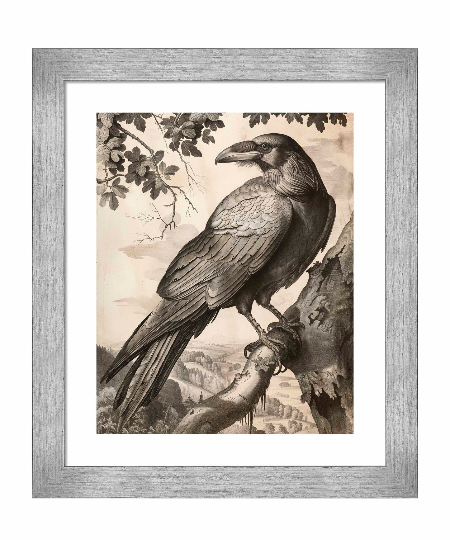 Regal Observer - Raven in Woodland Vista - Art Prints