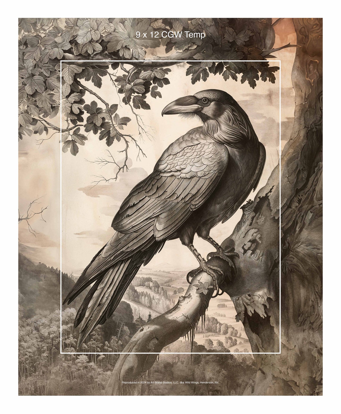 Regal Observer - Raven in Woodland Vista - Gallery Wrapped Canvas