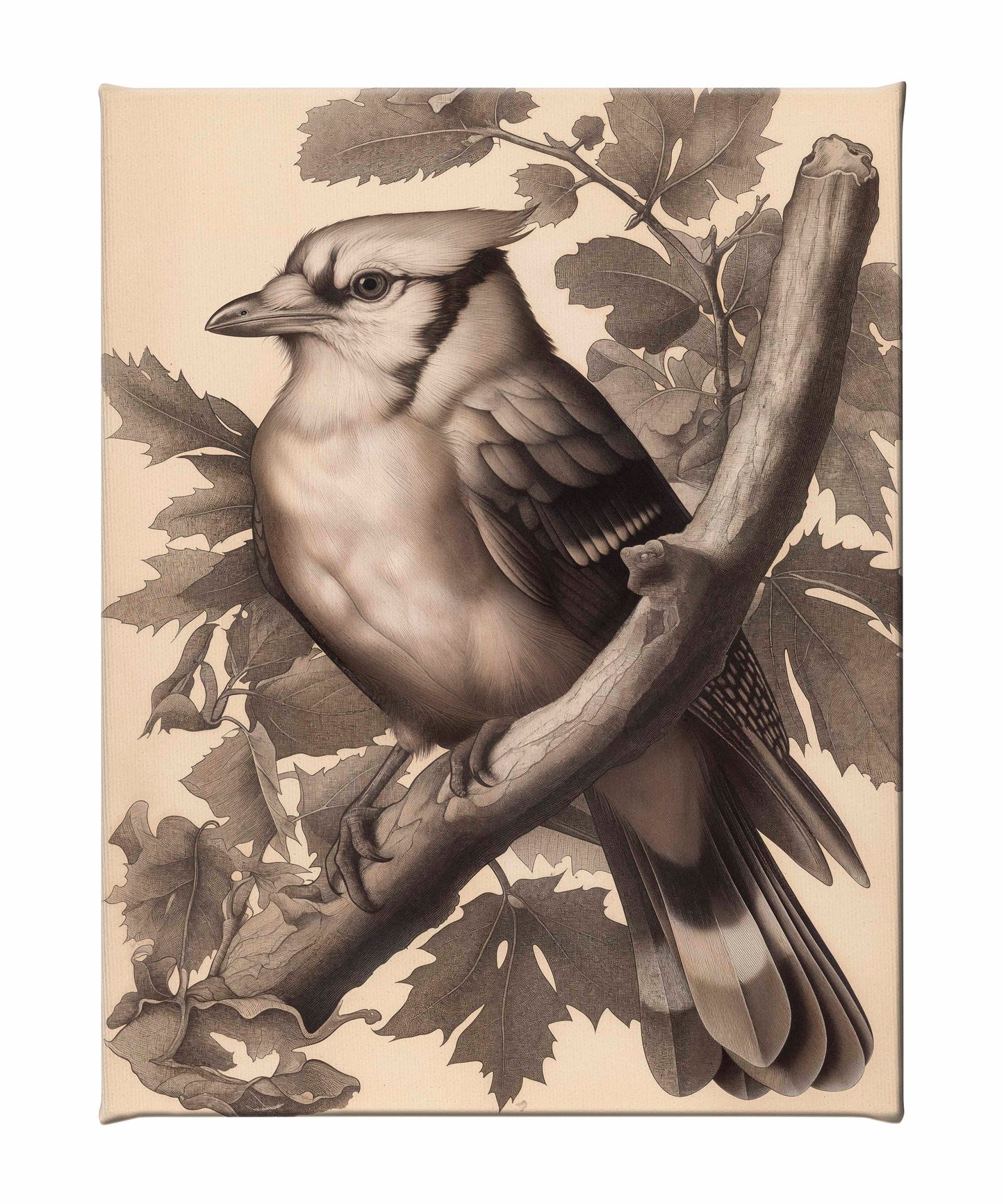 Timeless Grace - Blue Jay in Oak Canopy - Gallery Wrapped Canvas
