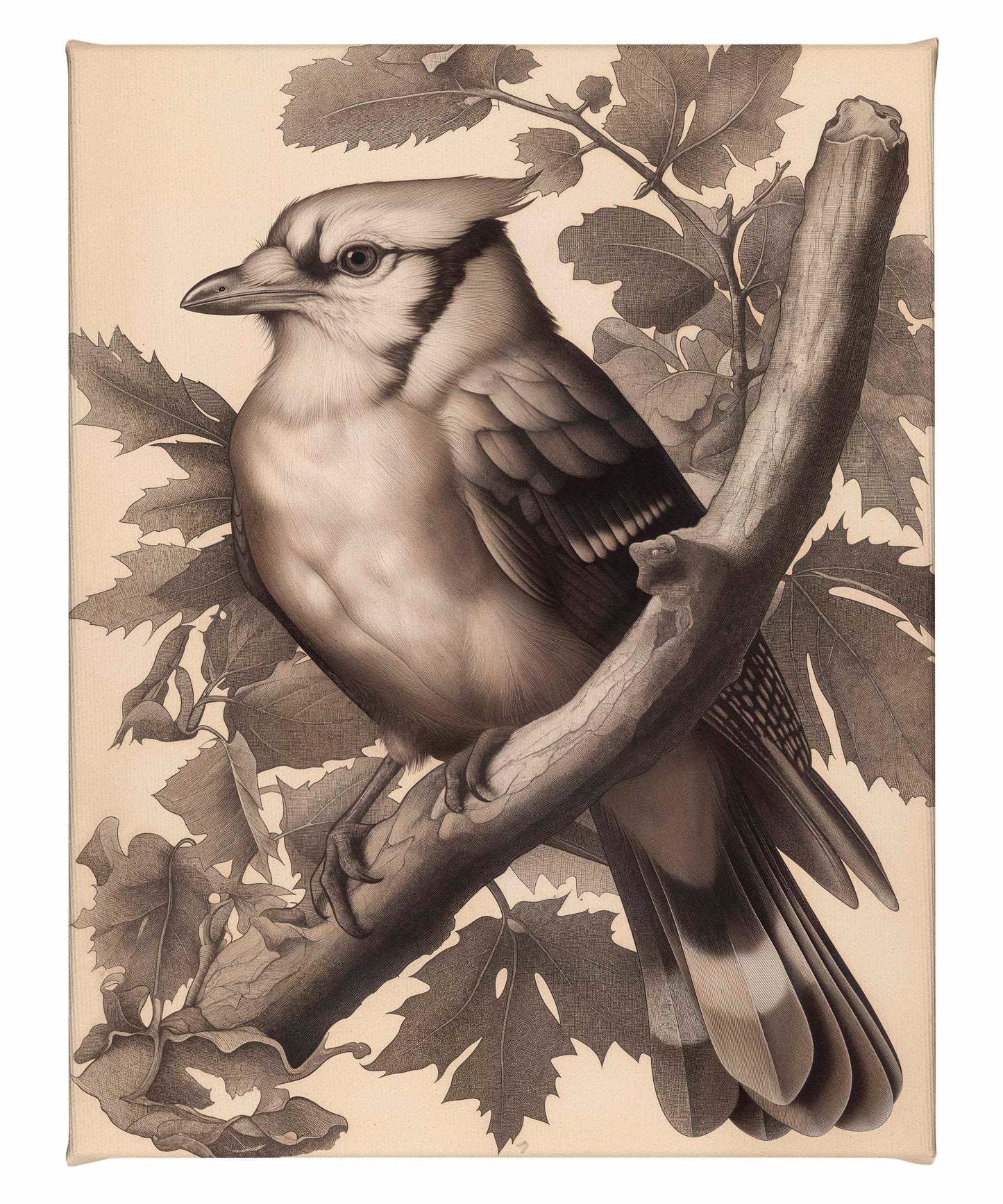 Timeless Grace - Blue Jay in Oak Canopy - Gallery Wrapped Canvas