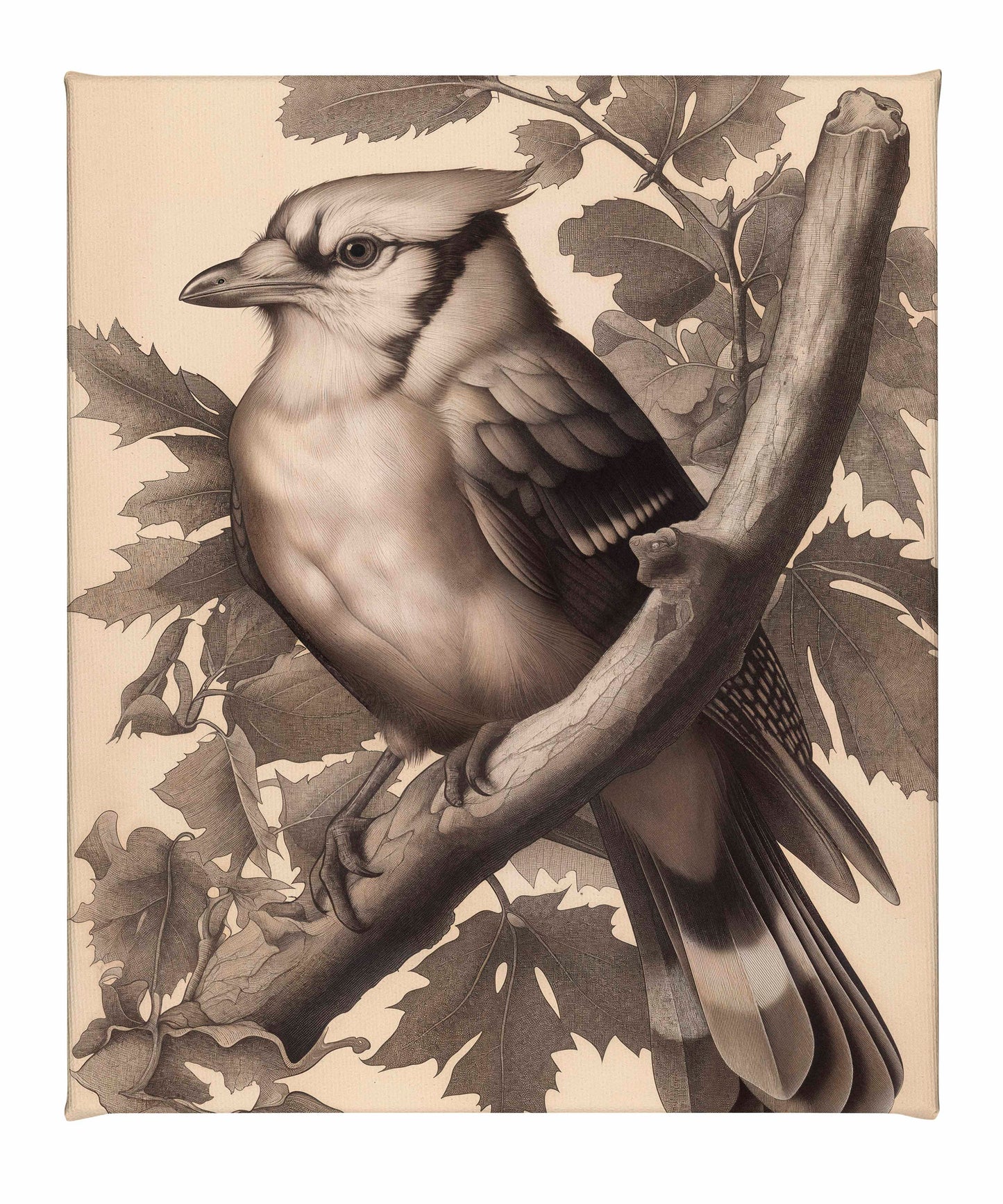 Timeless Grace - Blue Jay in Oak Canopy - Gallery Wrapped Canvas