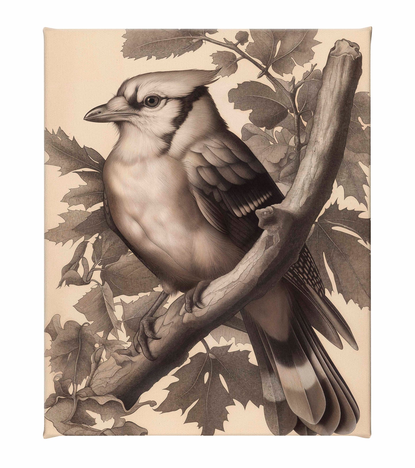 Timeless Grace - Blue Jay in Oak Canopy - Gallery Wrapped Canvas