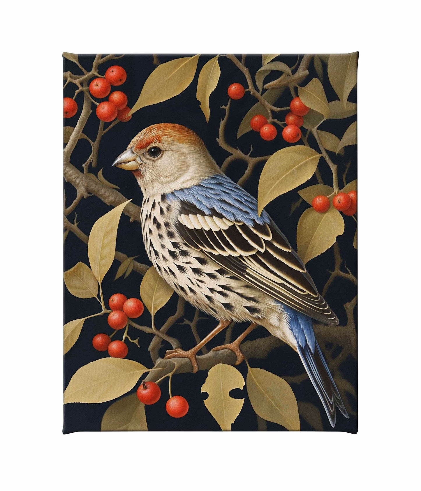 Autumn Sentinel - Finch Amongst Berries - Gallery Wrapped Canvas