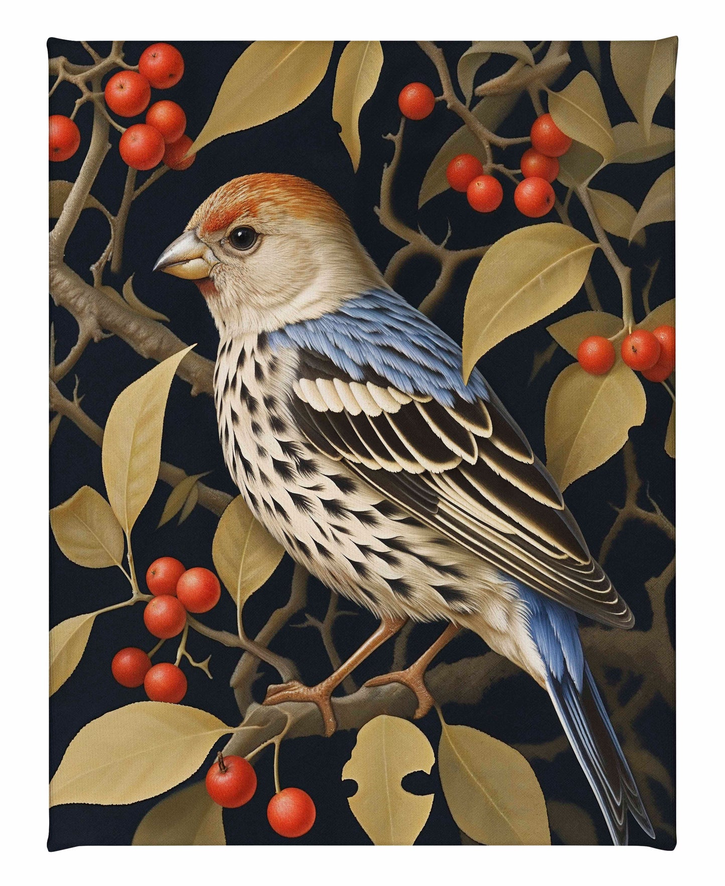 Autumn Sentinel - Finch Amongst Berries - Gallery Wrapped Canvas