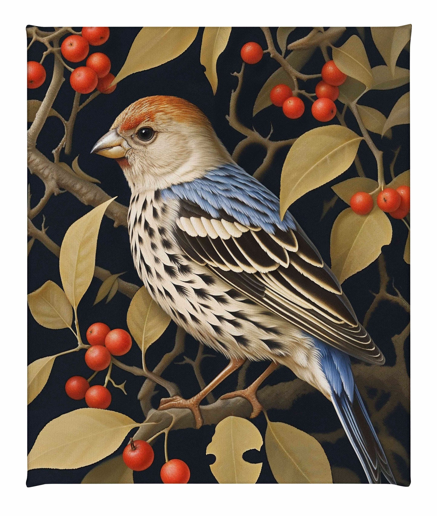 Autumn Sentinel - Finch Amongst Berries - Gallery Wrapped Canvas