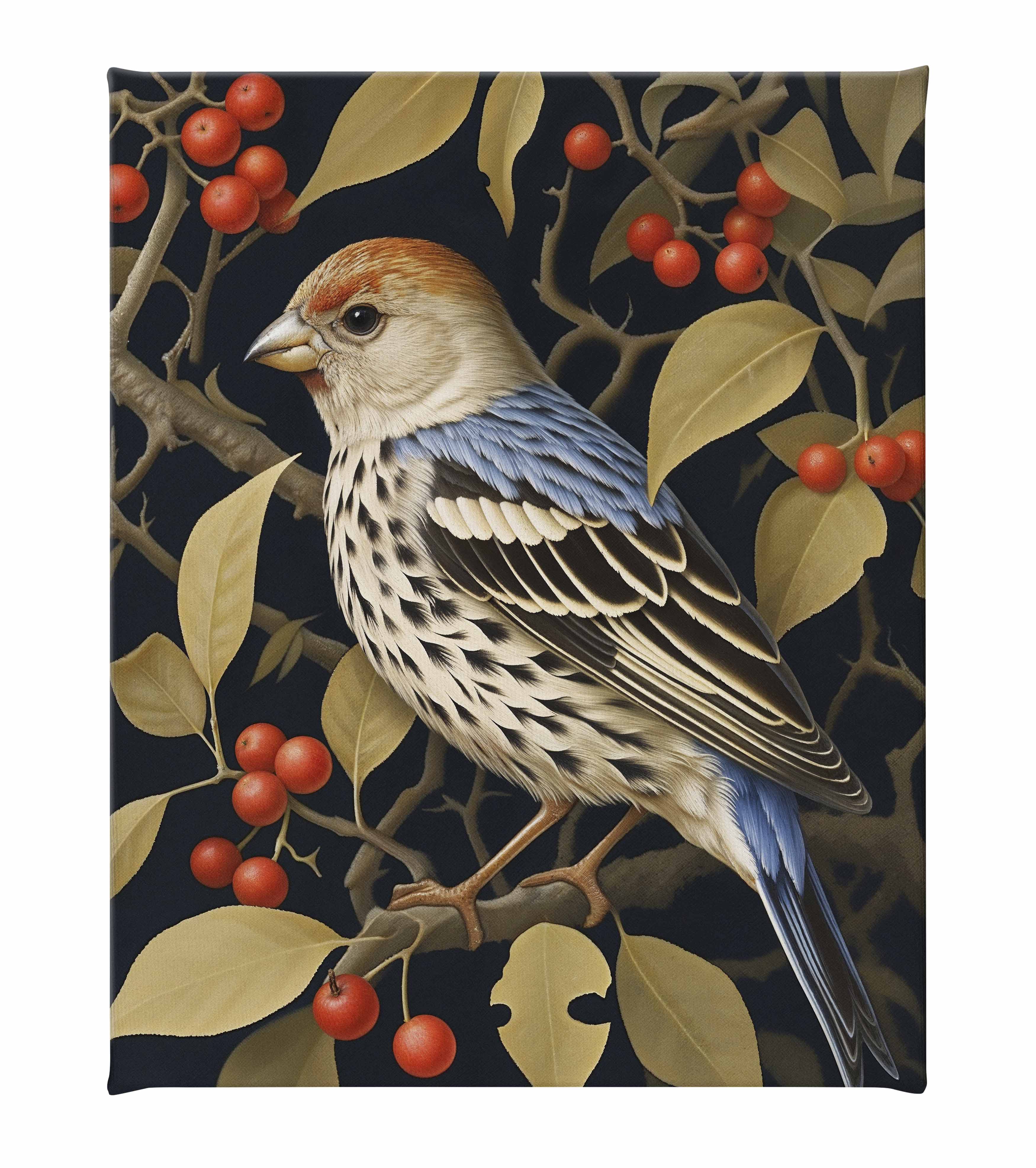 Autumn Sentinel - Finch Amongst Berries - Gallery Wrapped Canvas