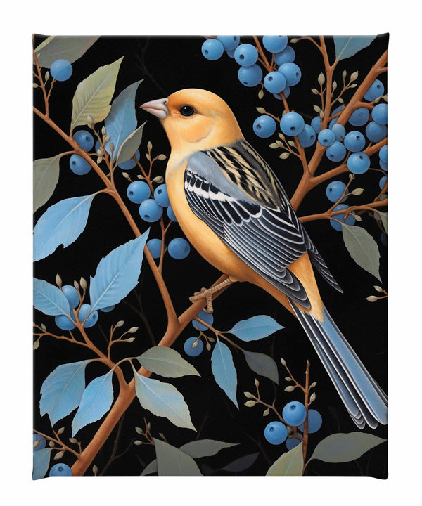 Bounty of Blue - Oriole Amidst Berries - Gallery Wrapped Canvas