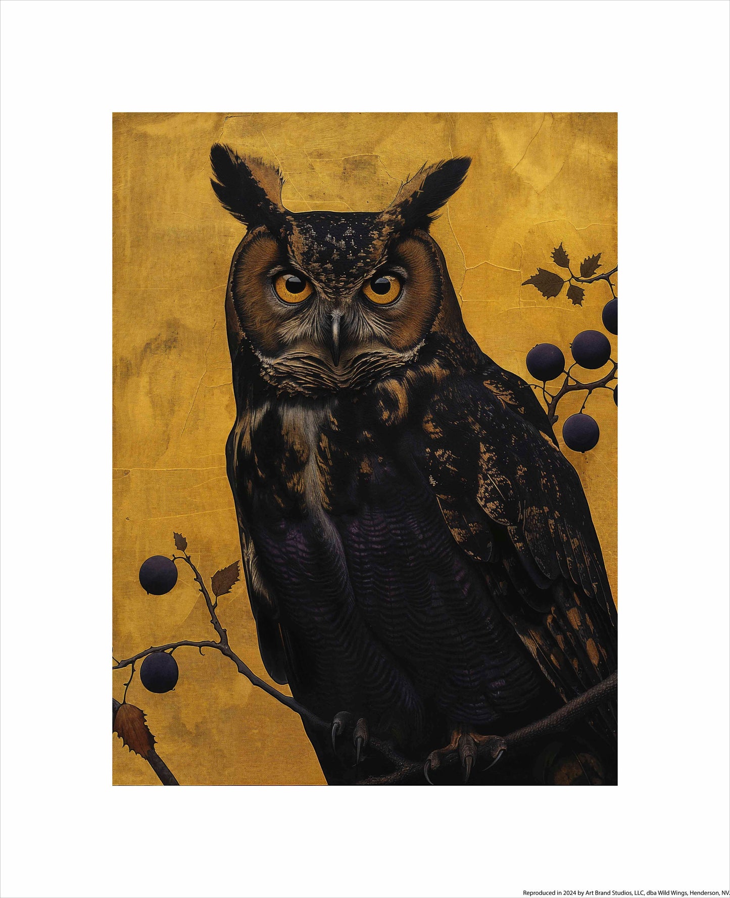 Golden Gaze - Great Horned Owl Among Berries - Art Prints
