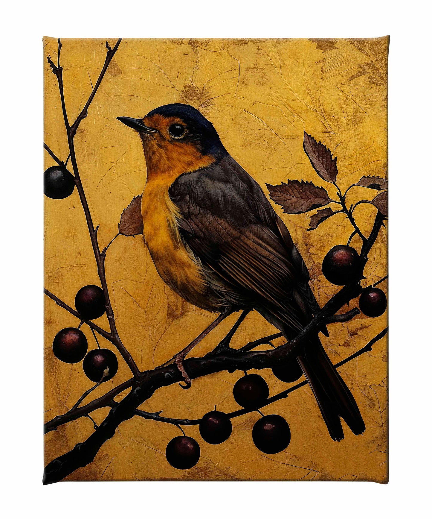 Autumn's Elegance - Robin Among Berrie s- Gallery Wrapped Canvas