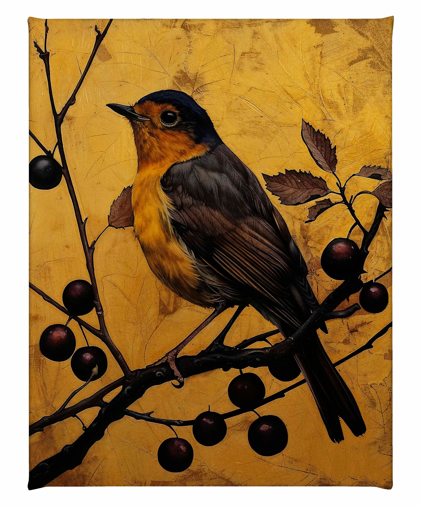 Autumn's Elegance - Robin Among Berrie s- Gallery Wrapped Canvas