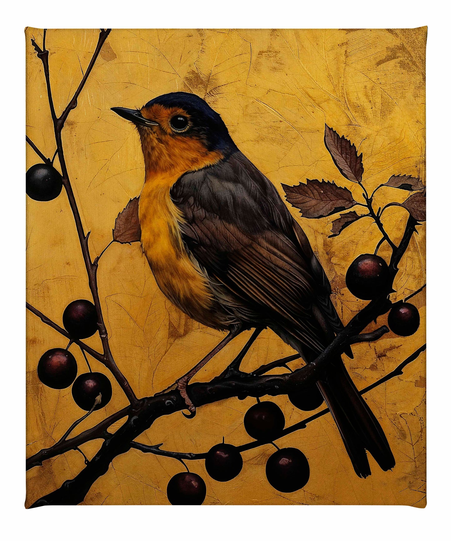 Autumn's Elegance - Robin Among Berrie s- Gallery Wrapped Canvas