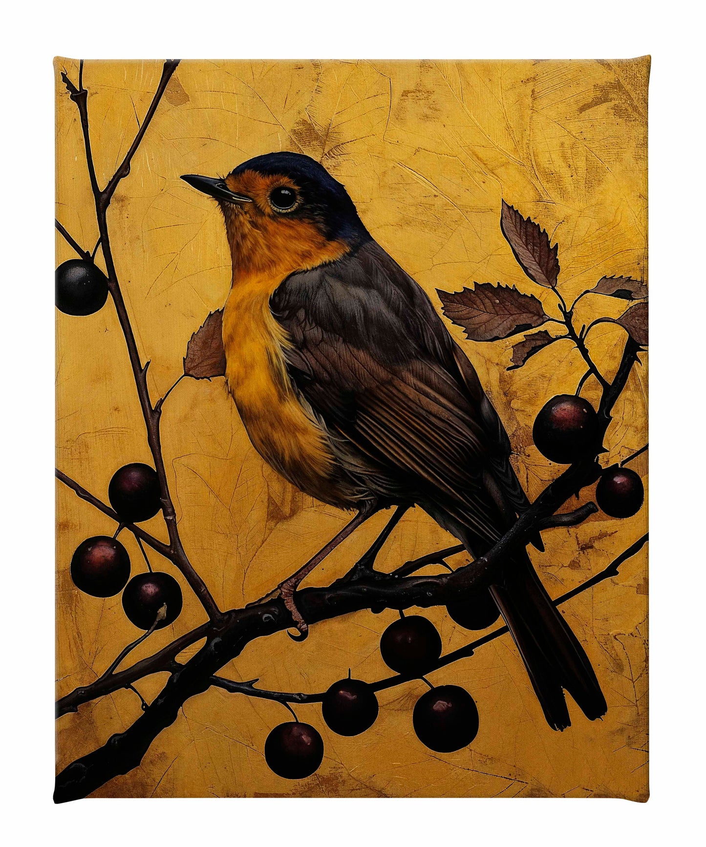 Autumn's Elegance - Robin Among Berrie s- Gallery Wrapped Canvas
