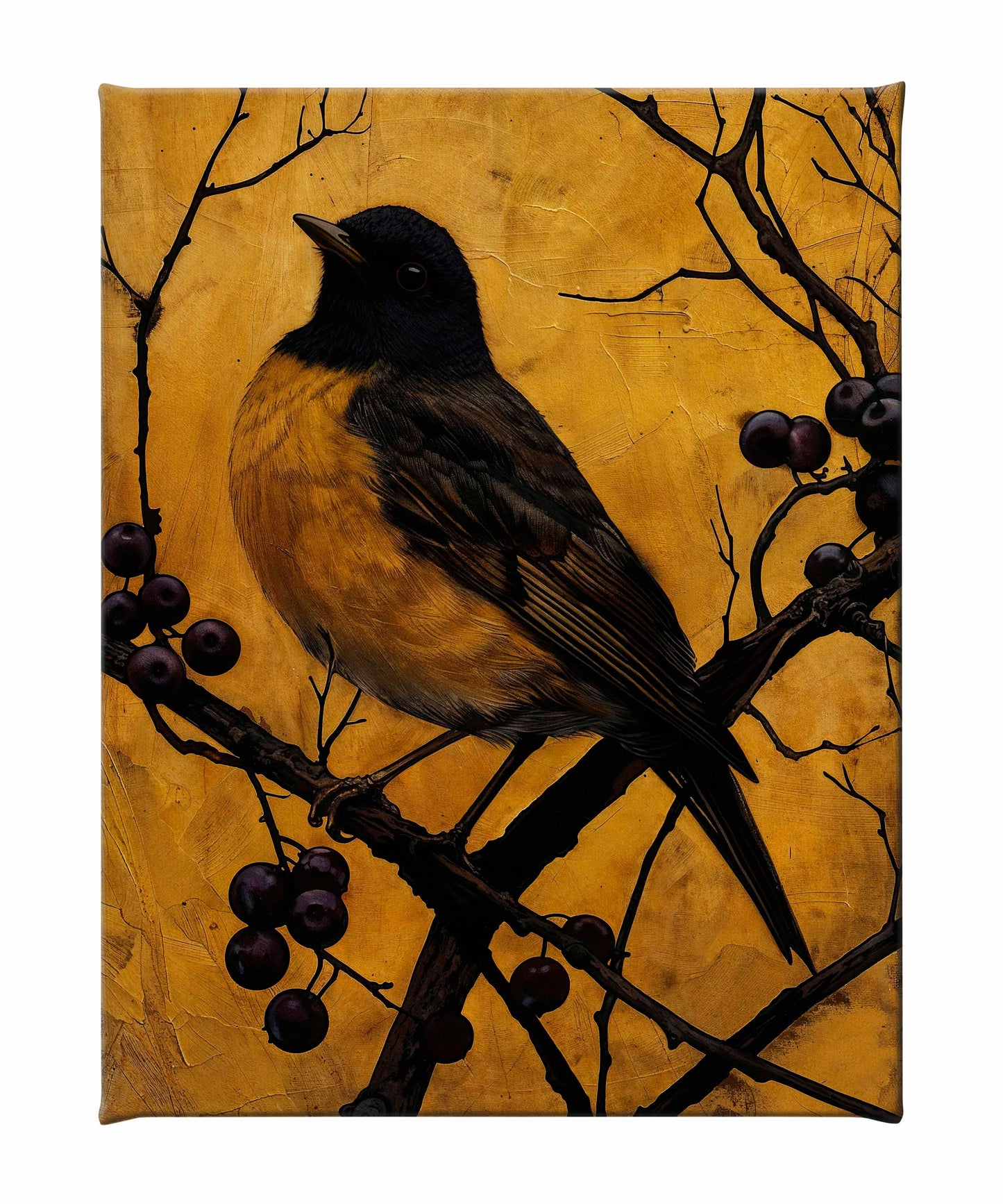 Golden Twilight - Warbler Among Berries - Gallery Wrapped Canvas