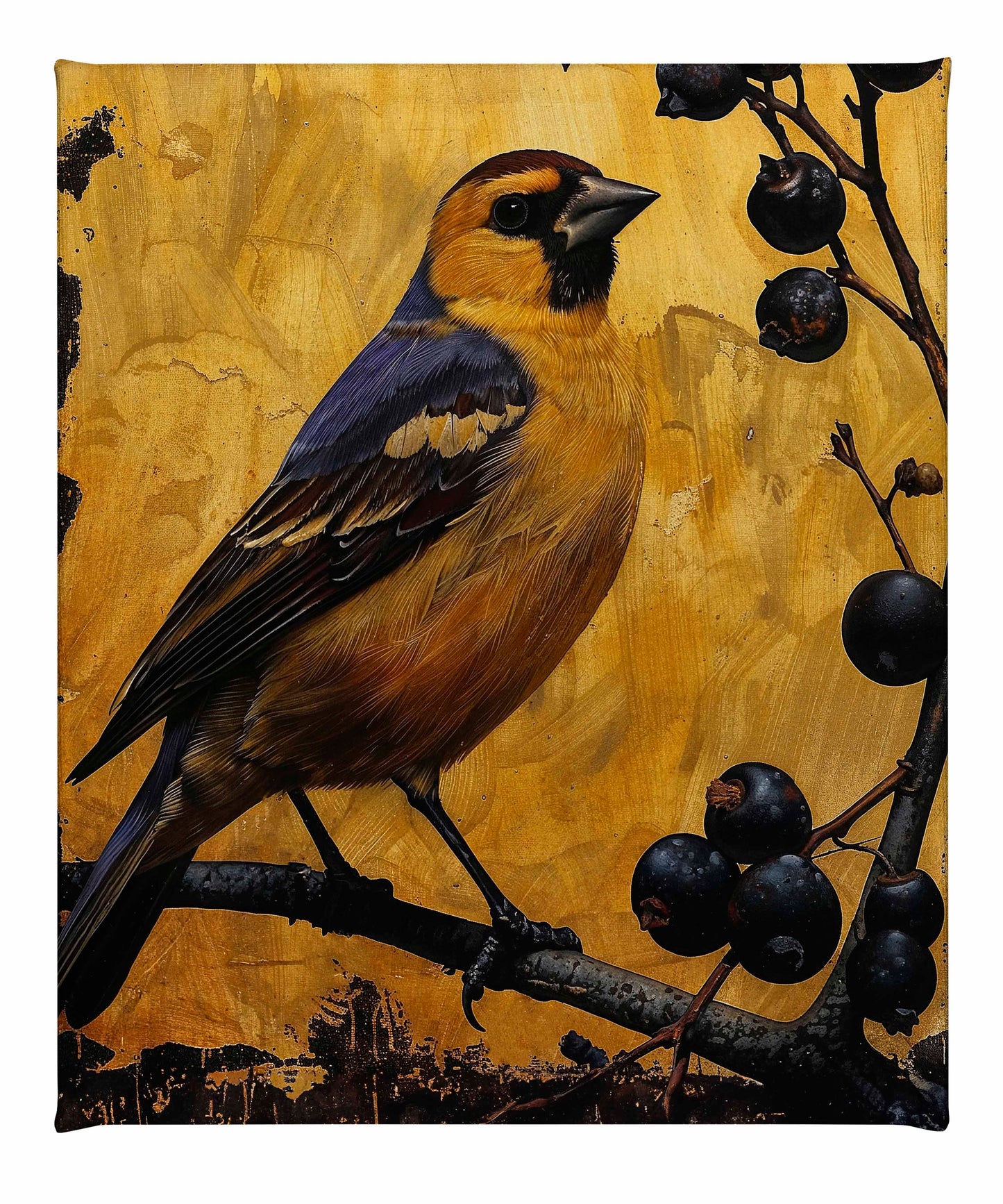 Gilded Harmony - Finch Among Berries - Gallery Wrapped Canvas