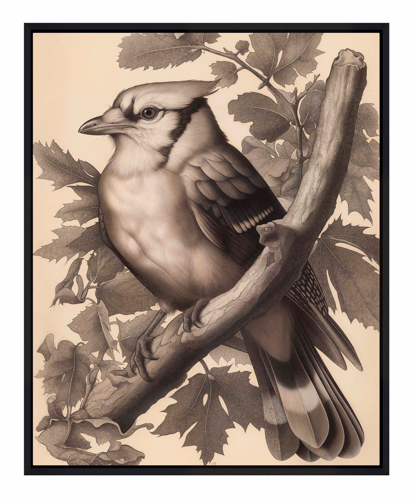 Timeless Grace - Blue Jay in Oak Canopy - Gallery Wrapped Canvas