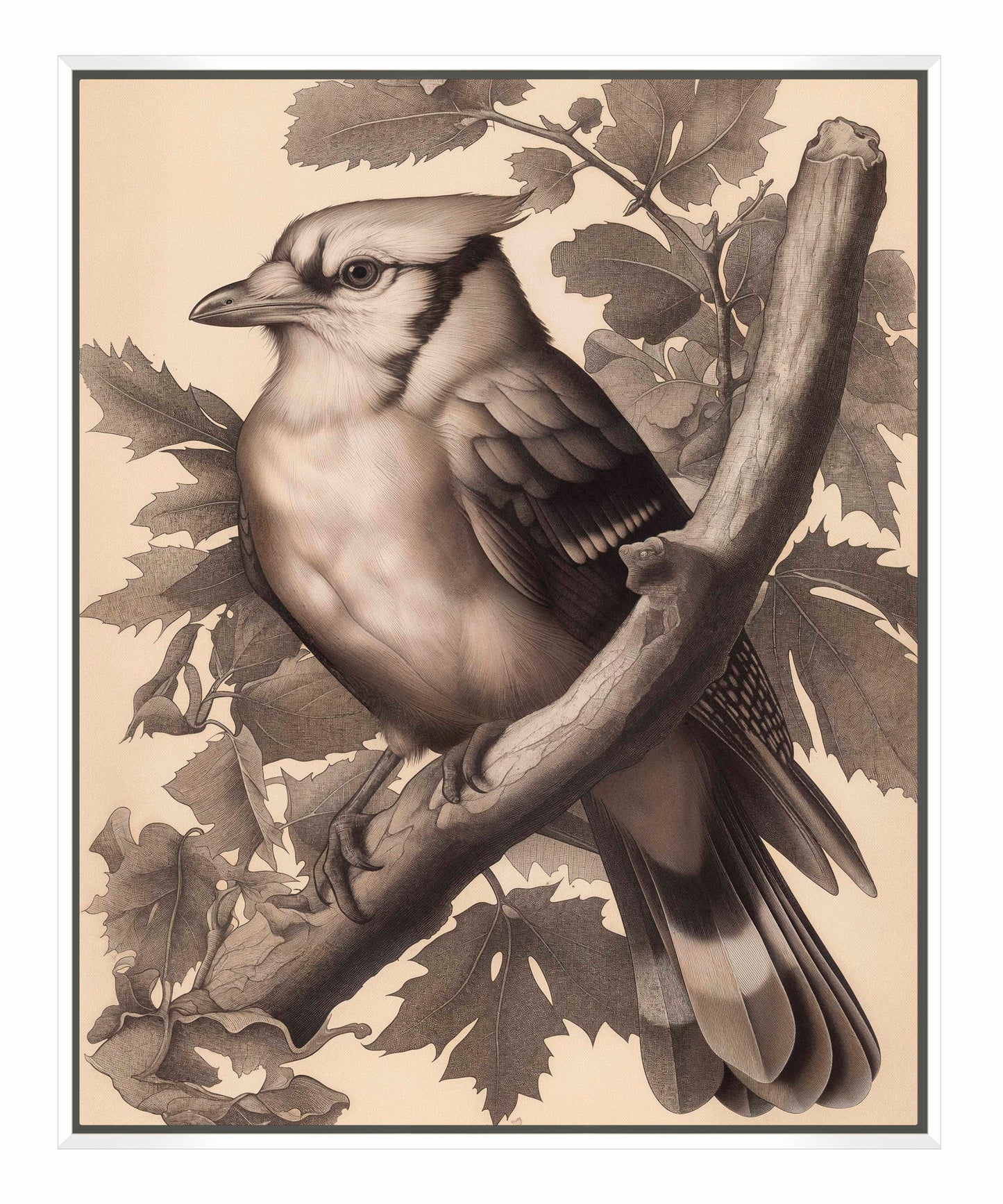 Timeless Grace - Blue Jay in Oak Canopy - Gallery Wrapped Canvas