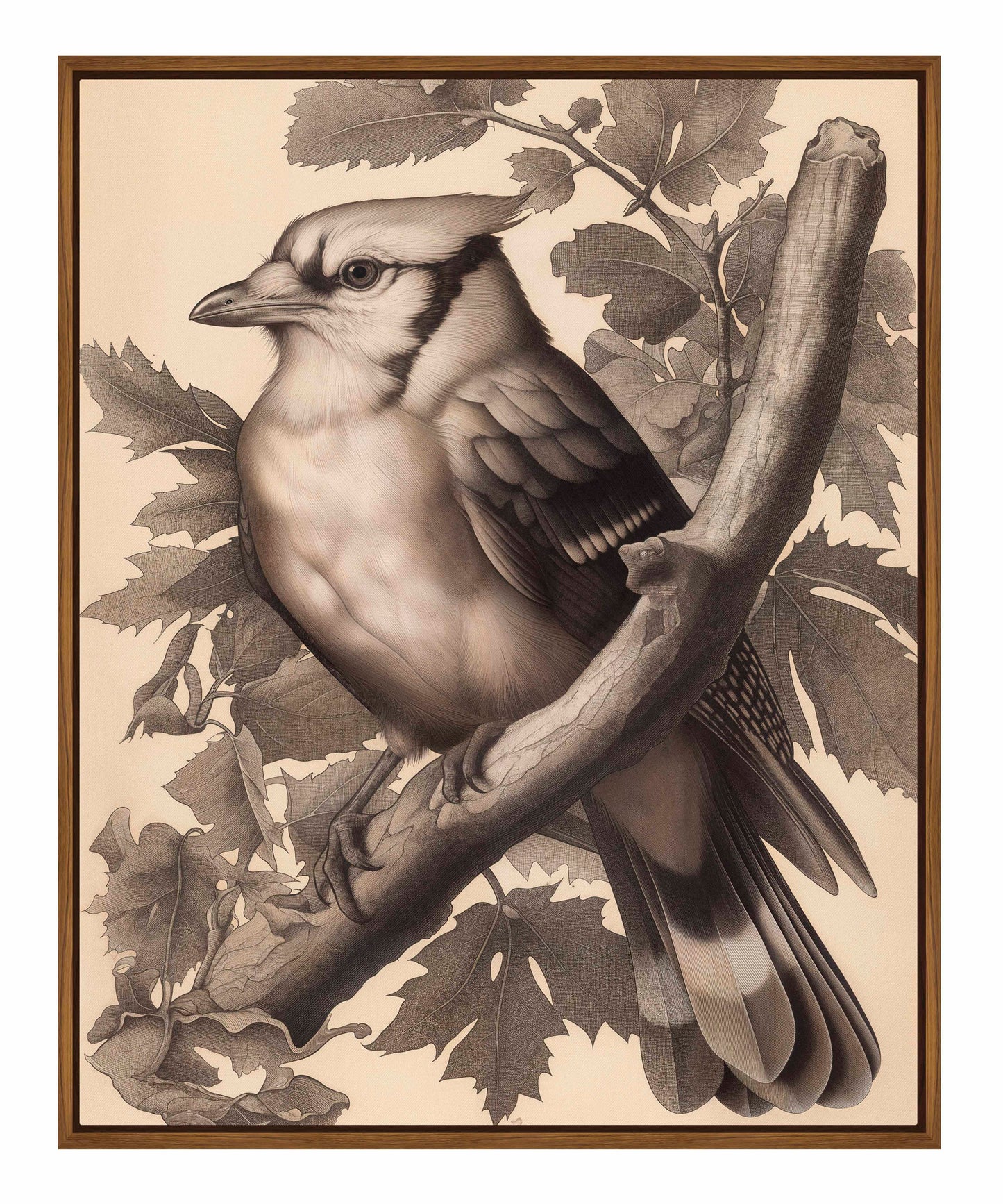 Timeless Grace - Blue Jay in Oak Canopy - Gallery Wrapped Canvas