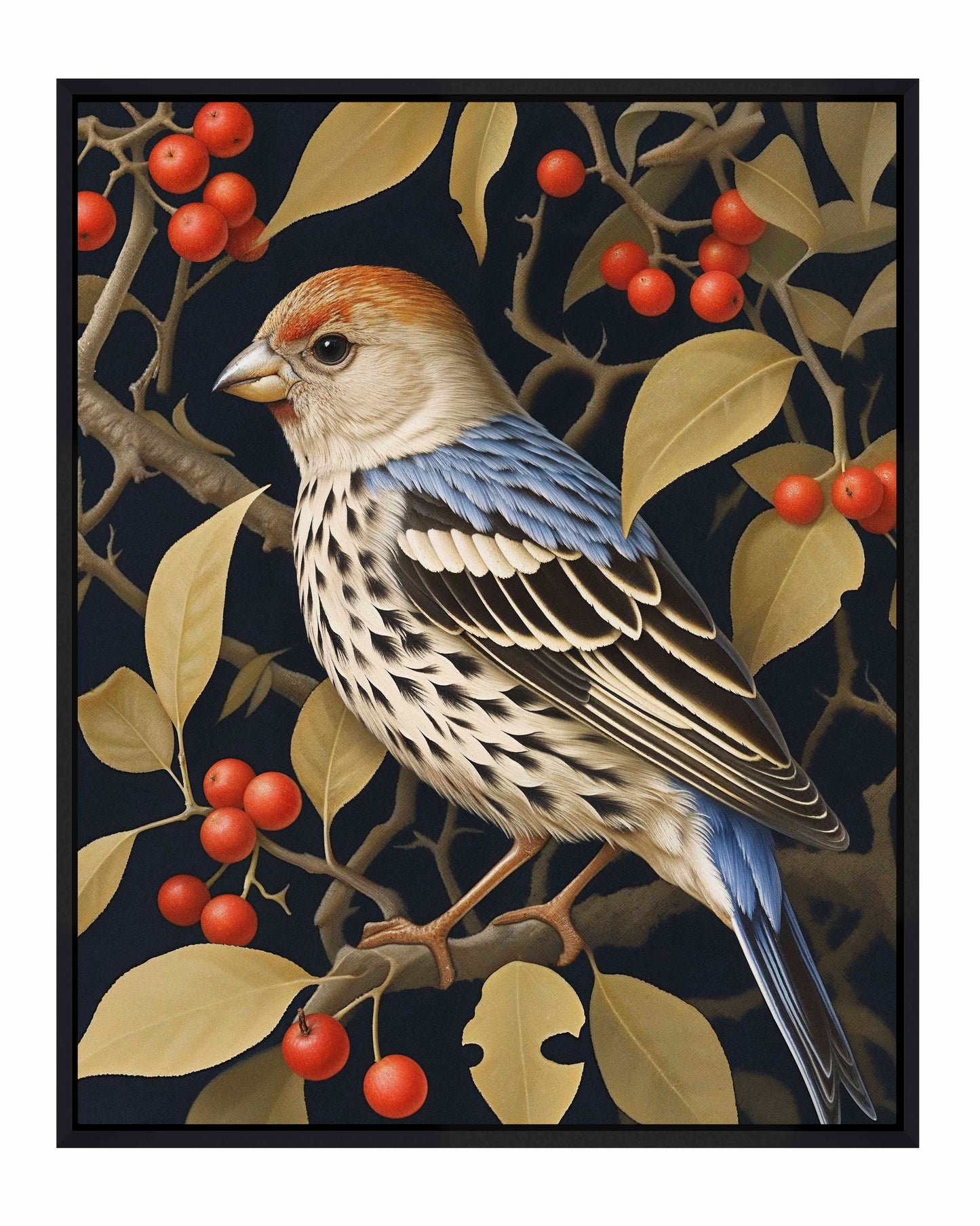 Autumn Sentinel - Finch Amongst Berries - Gallery Wrapped Canvas