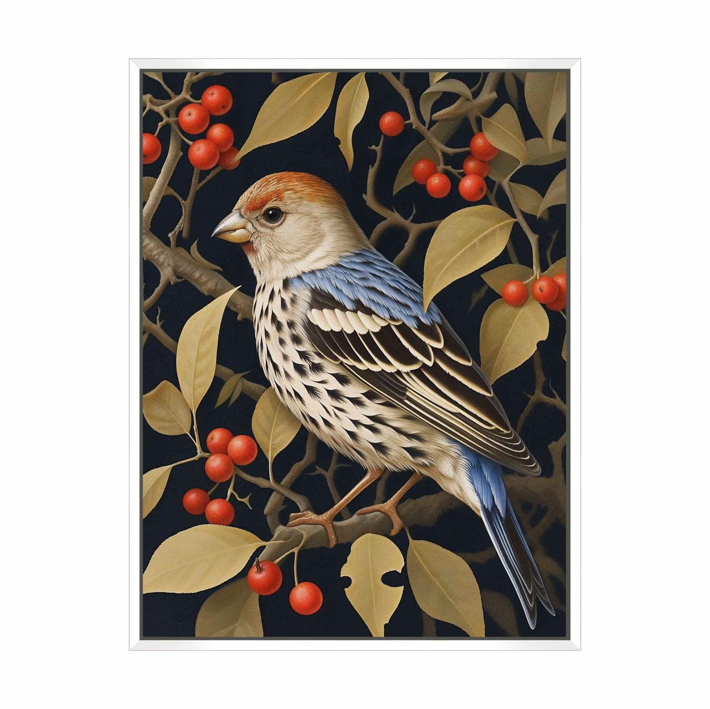 Autumn Sentinel - Finch Amongst Berries - Gallery Wrapped Canvas