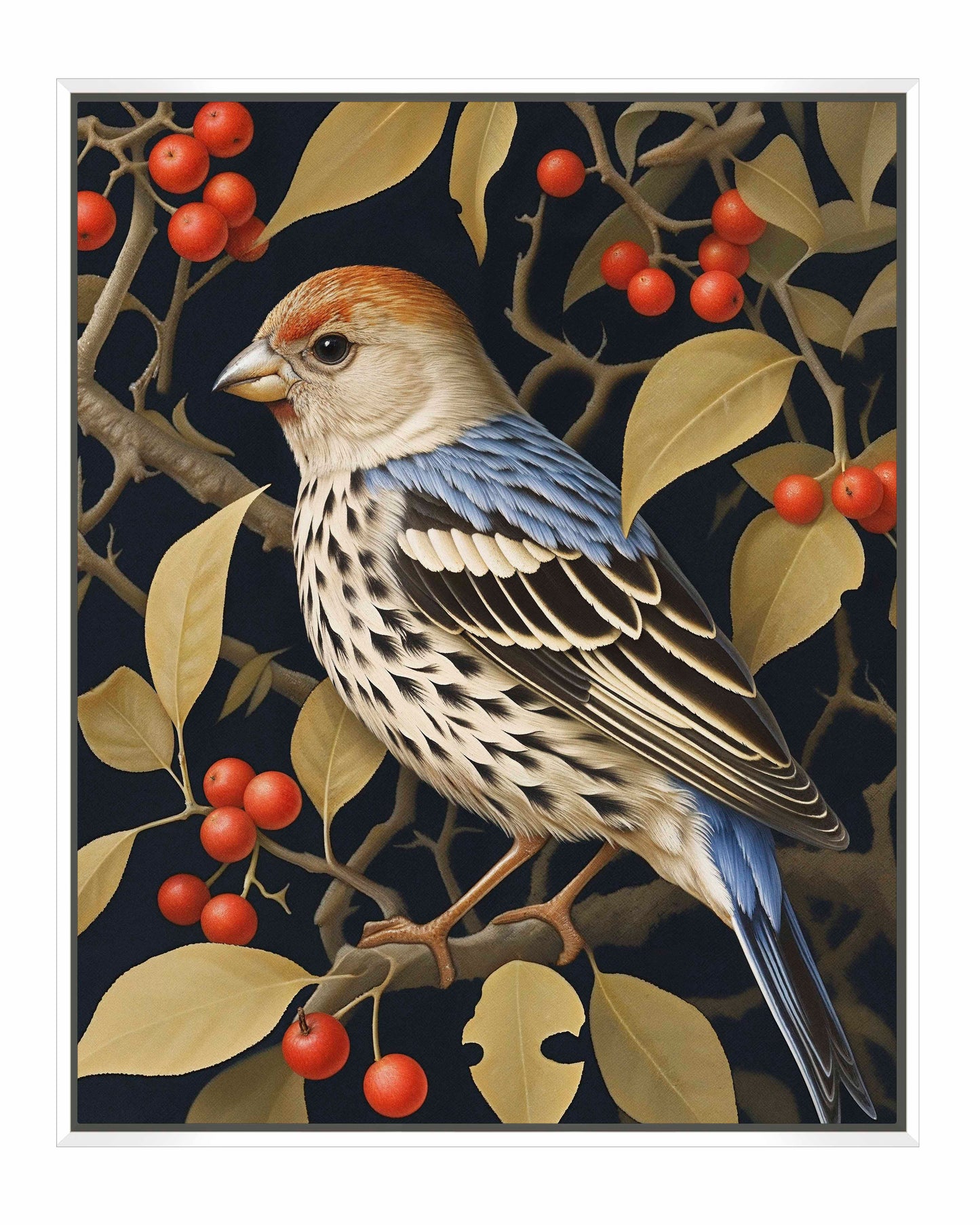 Autumn Sentinel - Finch Amongst Berries - Gallery Wrapped Canvas