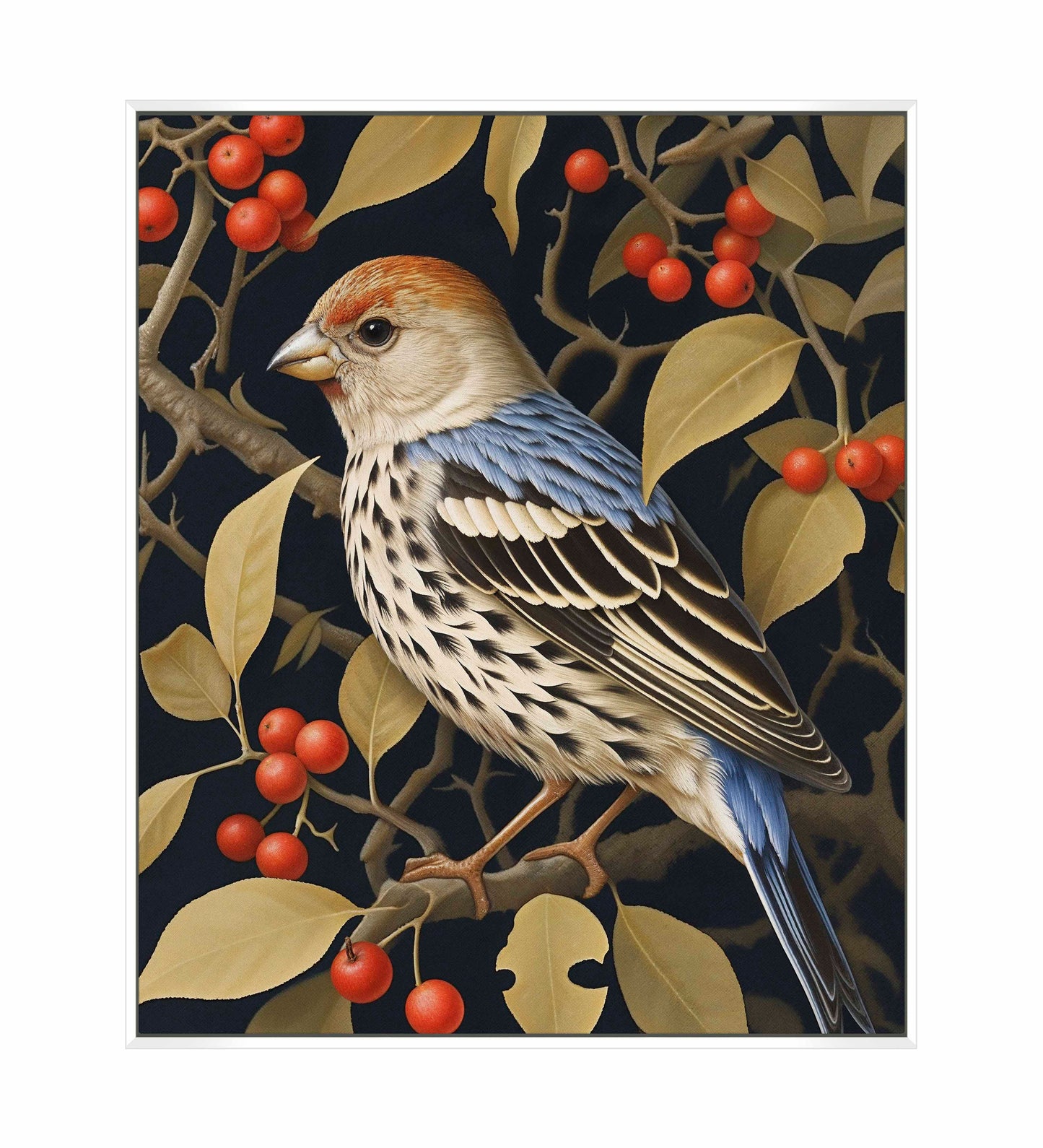 Autumn Sentinel - Finch Amongst Berries - Gallery Wrapped Canvas