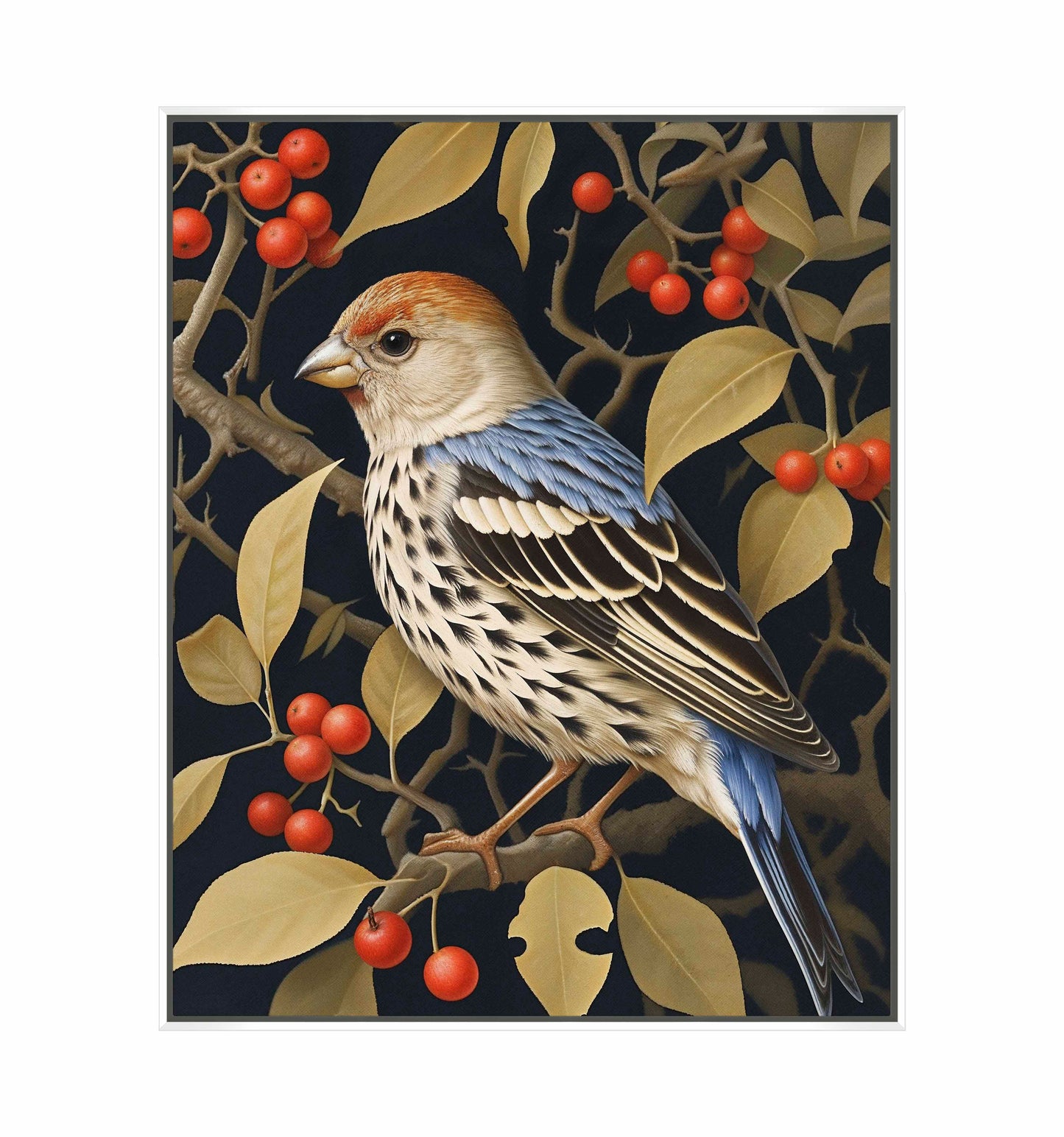 Autumn Sentinel - Finch Amongst Berries - Gallery Wrapped Canvas