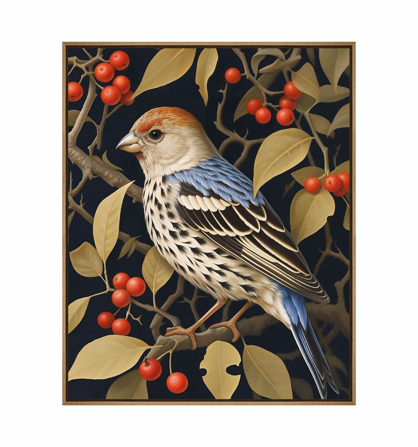 Autumn Sentinel - Finch Amongst Berries - Gallery Wrapped Canvas
