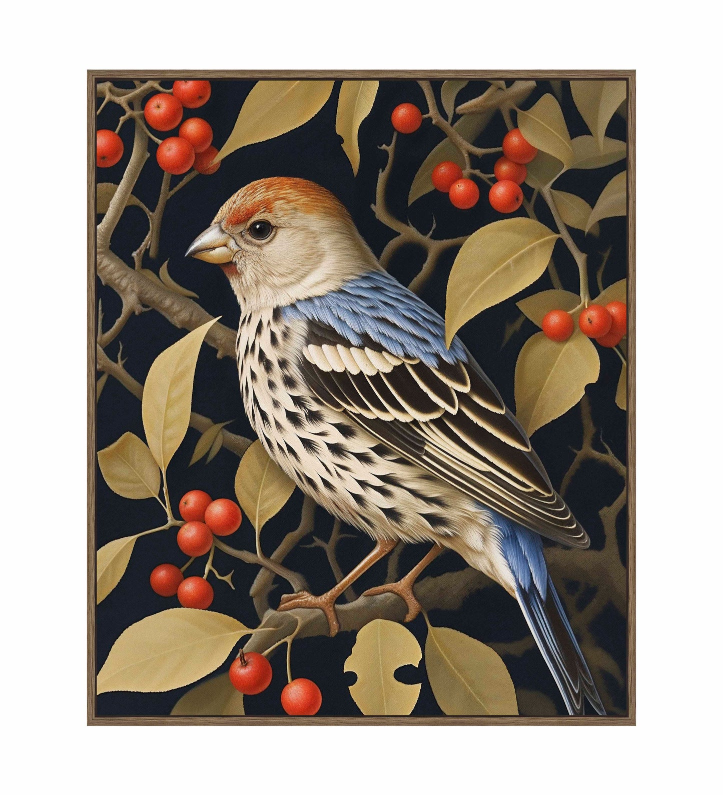 Autumn Sentinel - Finch Amongst Berries - Gallery Wrapped Canvas