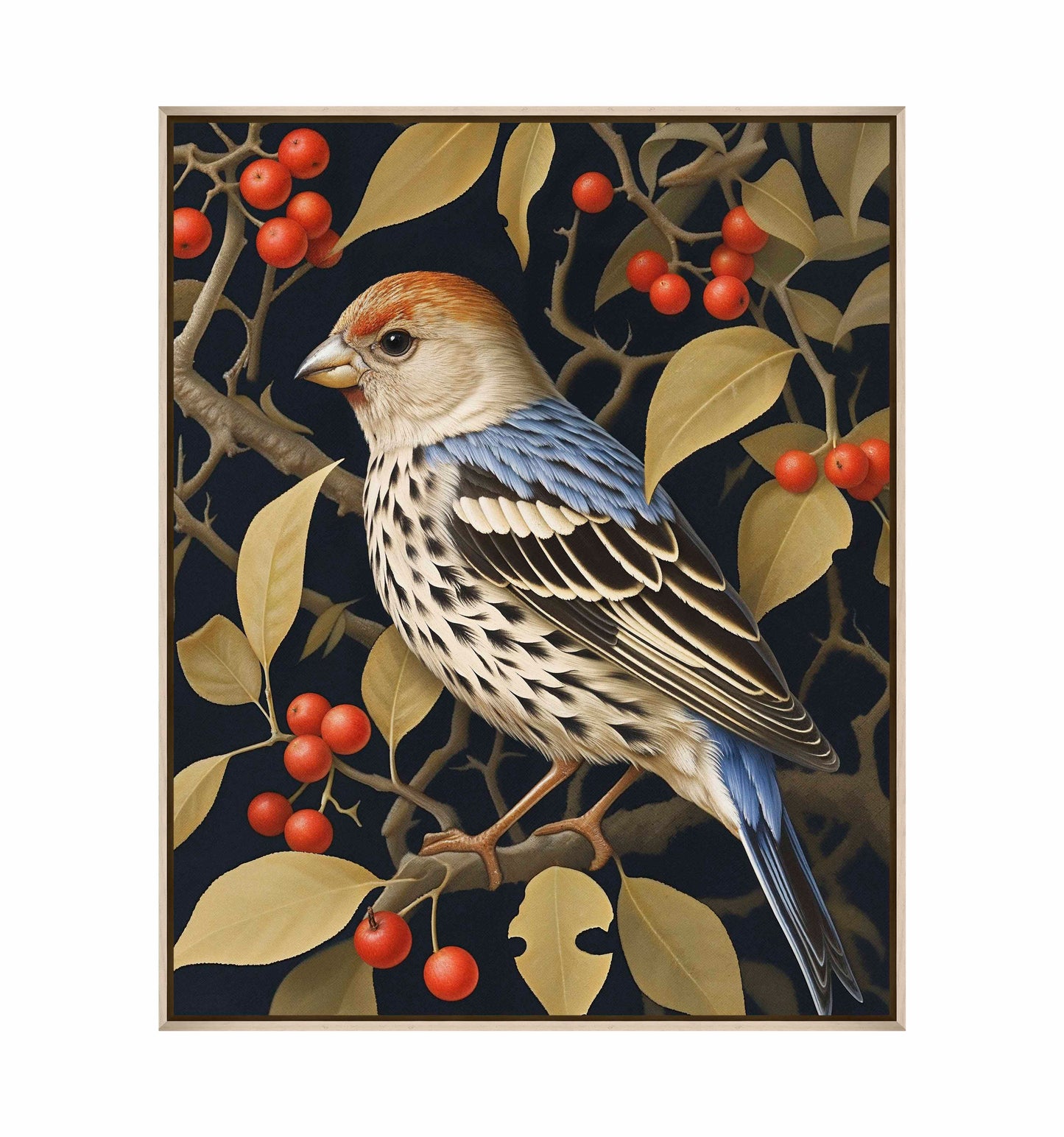 Autumn Sentinel - Finch Amongst Berries - Gallery Wrapped Canvas