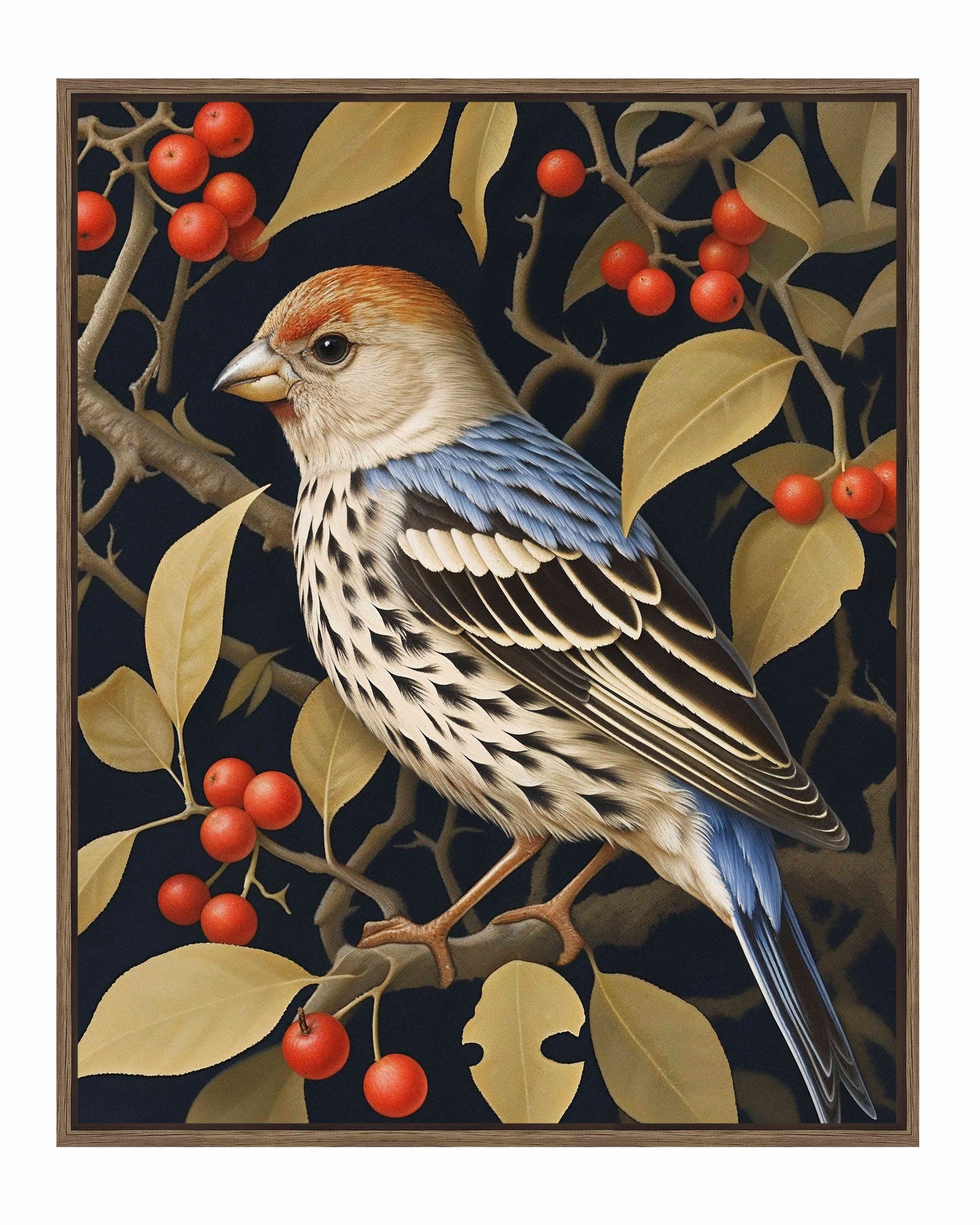 Autumn Sentinel - Finch Amongst Berries - Gallery Wrapped Canvas