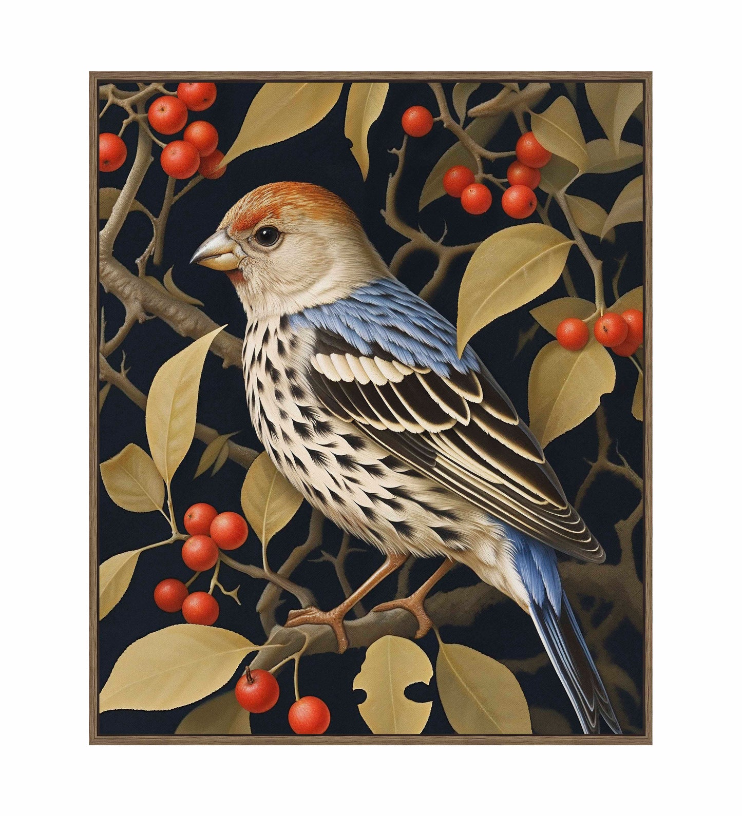 Autumn Sentinel - Finch Amongst Berries - Gallery Wrapped Canvas