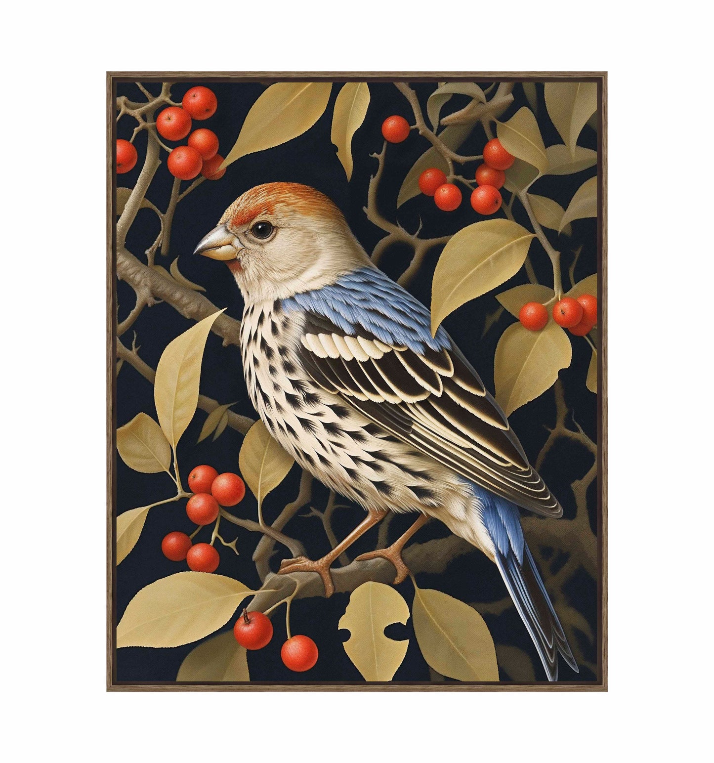 Autumn Sentinel - Finch Amongst Berries - Gallery Wrapped Canvas
