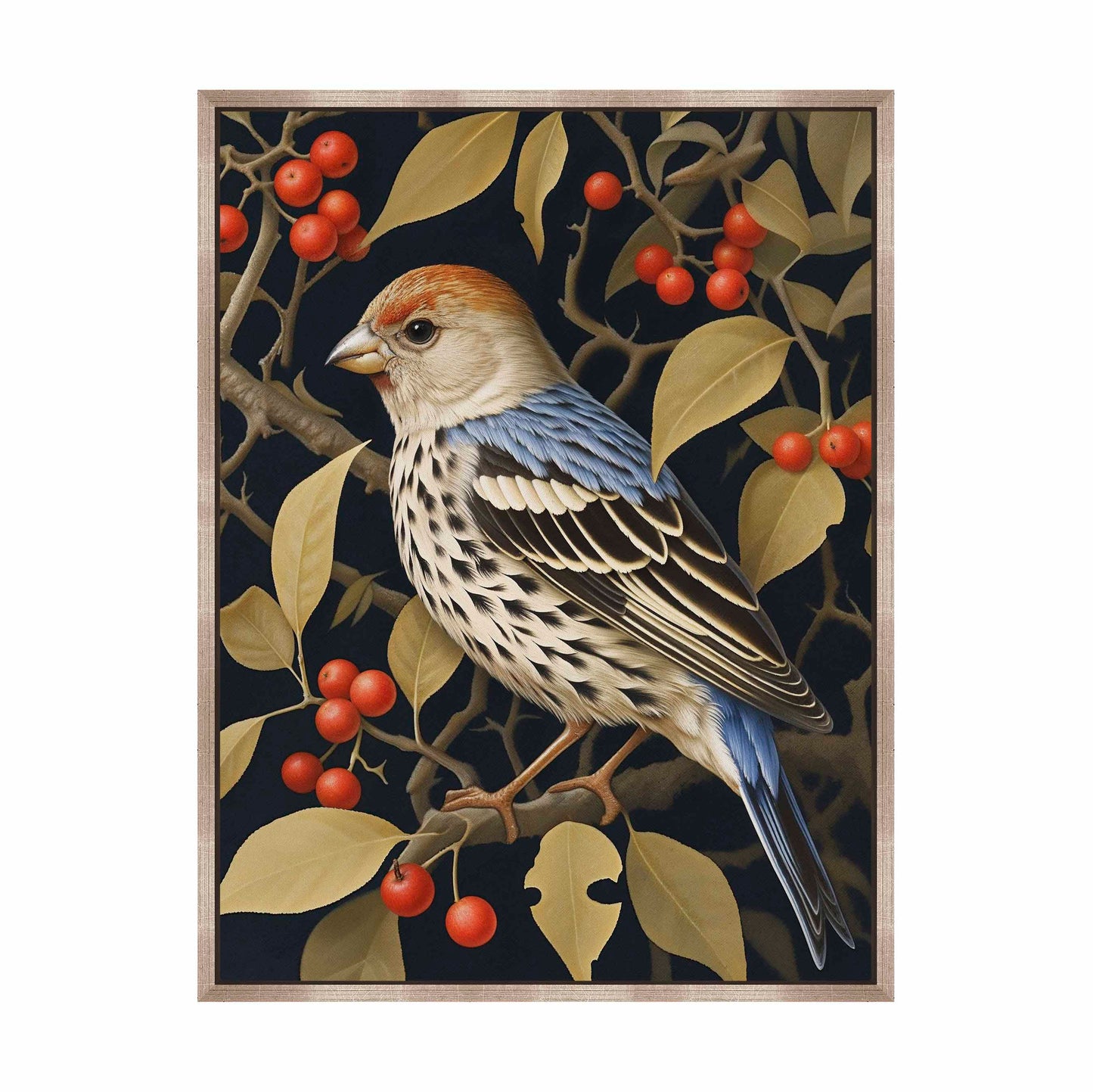 Autumn Sentinel - Finch Amongst Berries - Gallery Wrapped Canvas